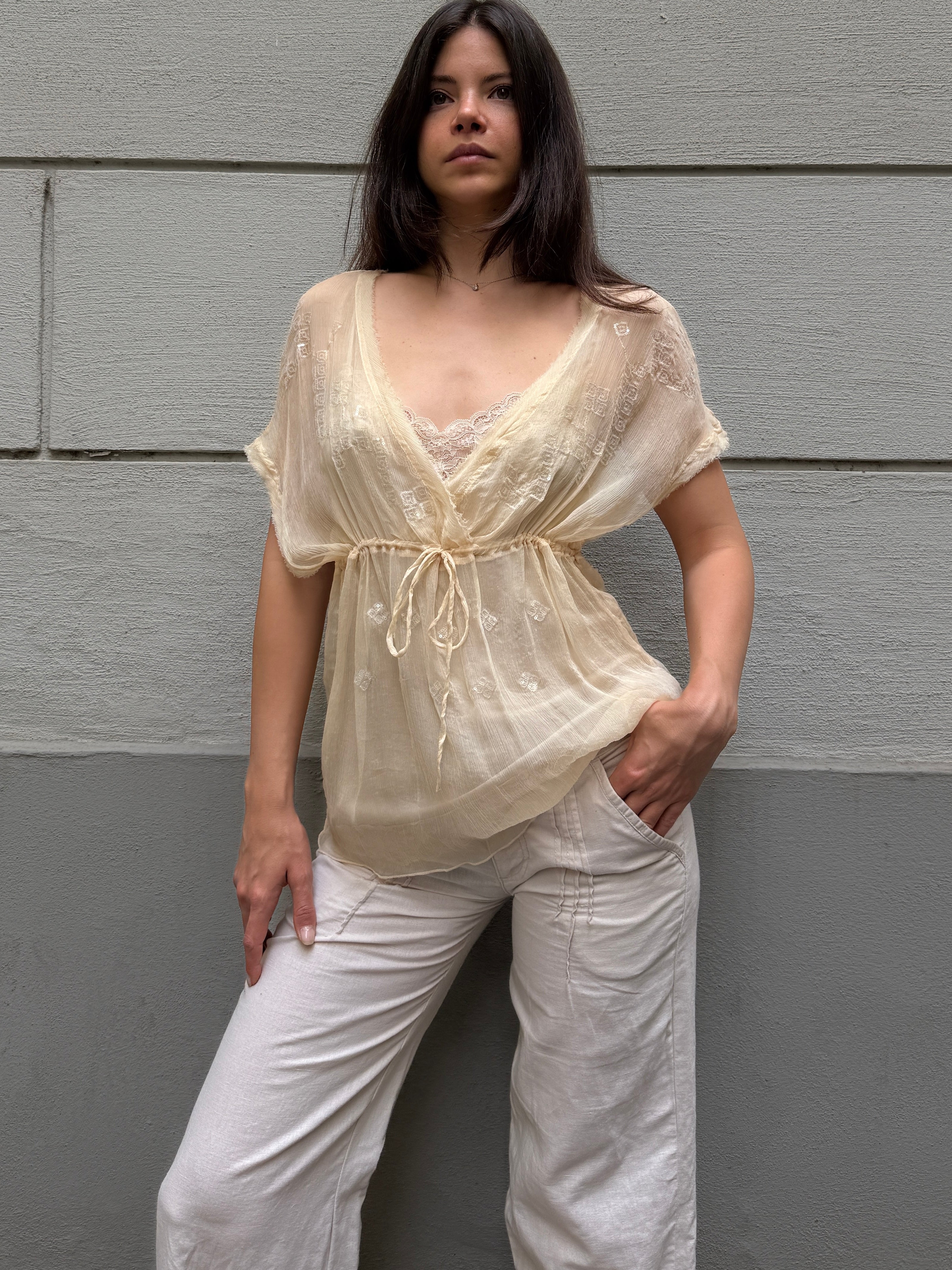 Vintage Y2K 100% Silk Cream Blouse M/L