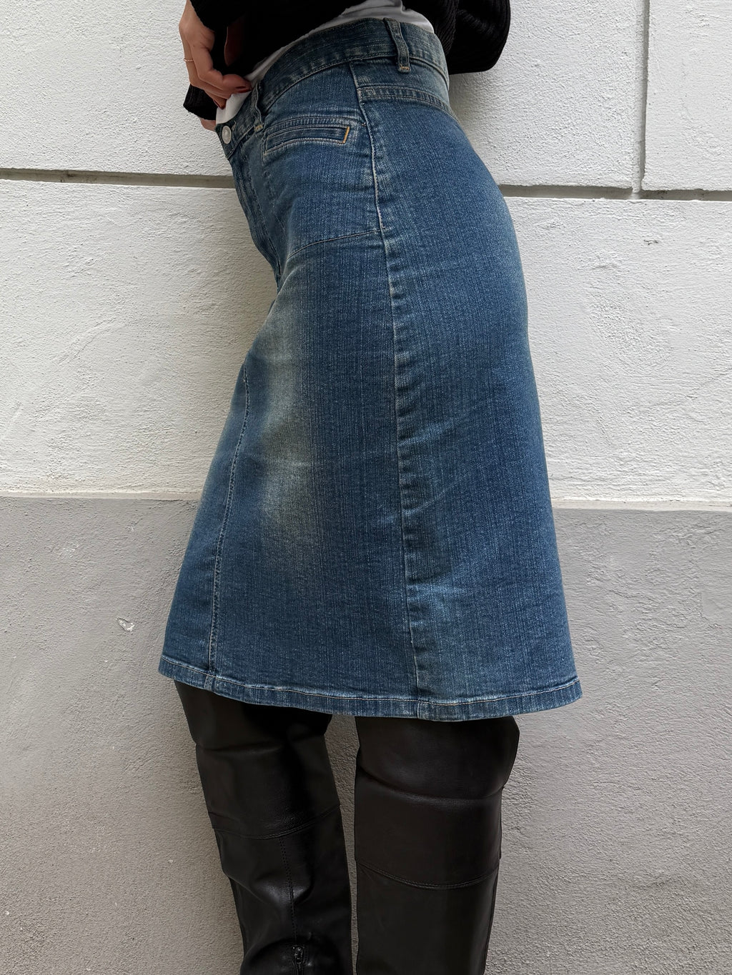 Vintage Denim Knee Length Mid Waist Skirt S/M