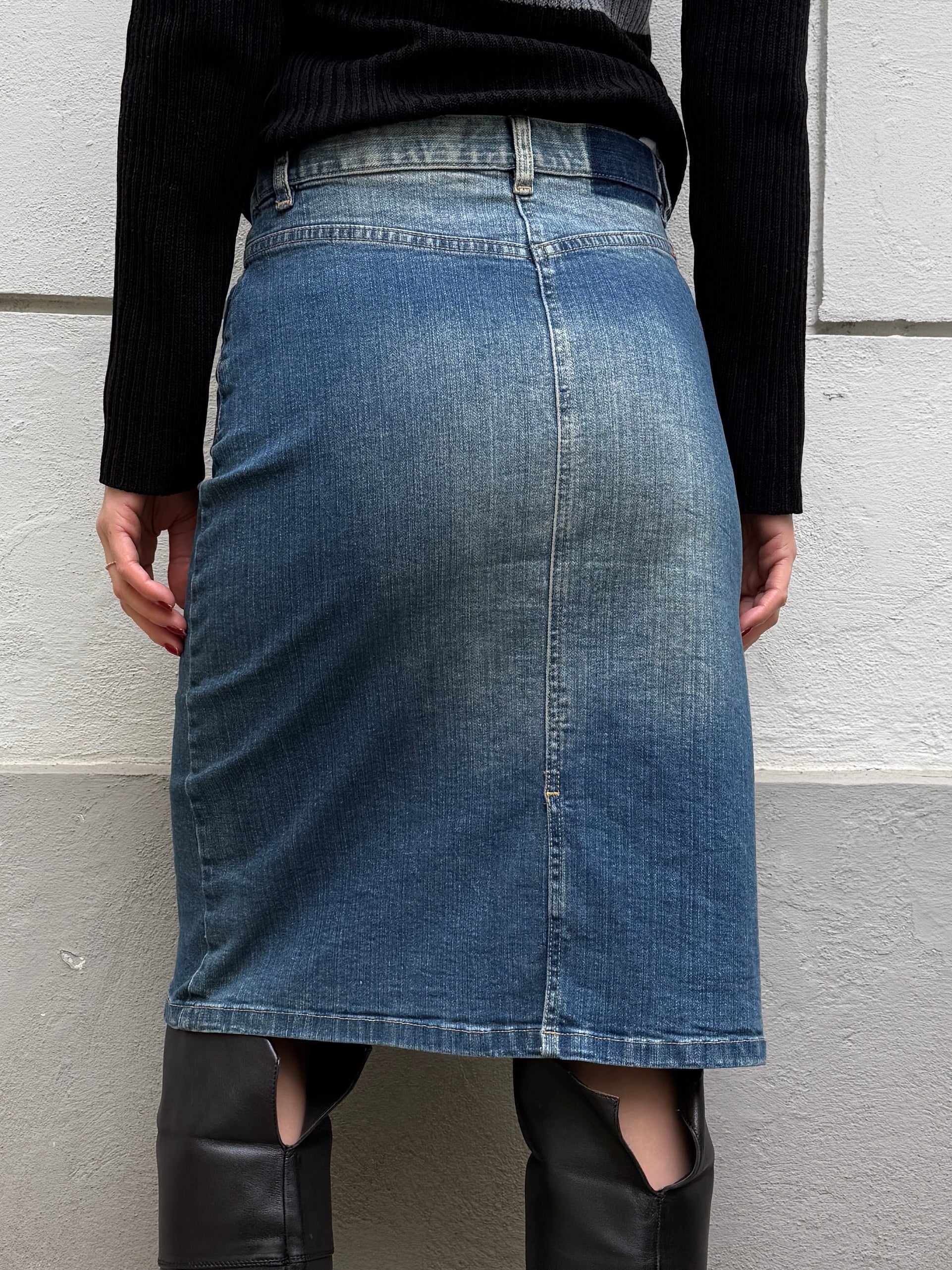Vintage Denim Knee Length Mid Waist Skirt S/M