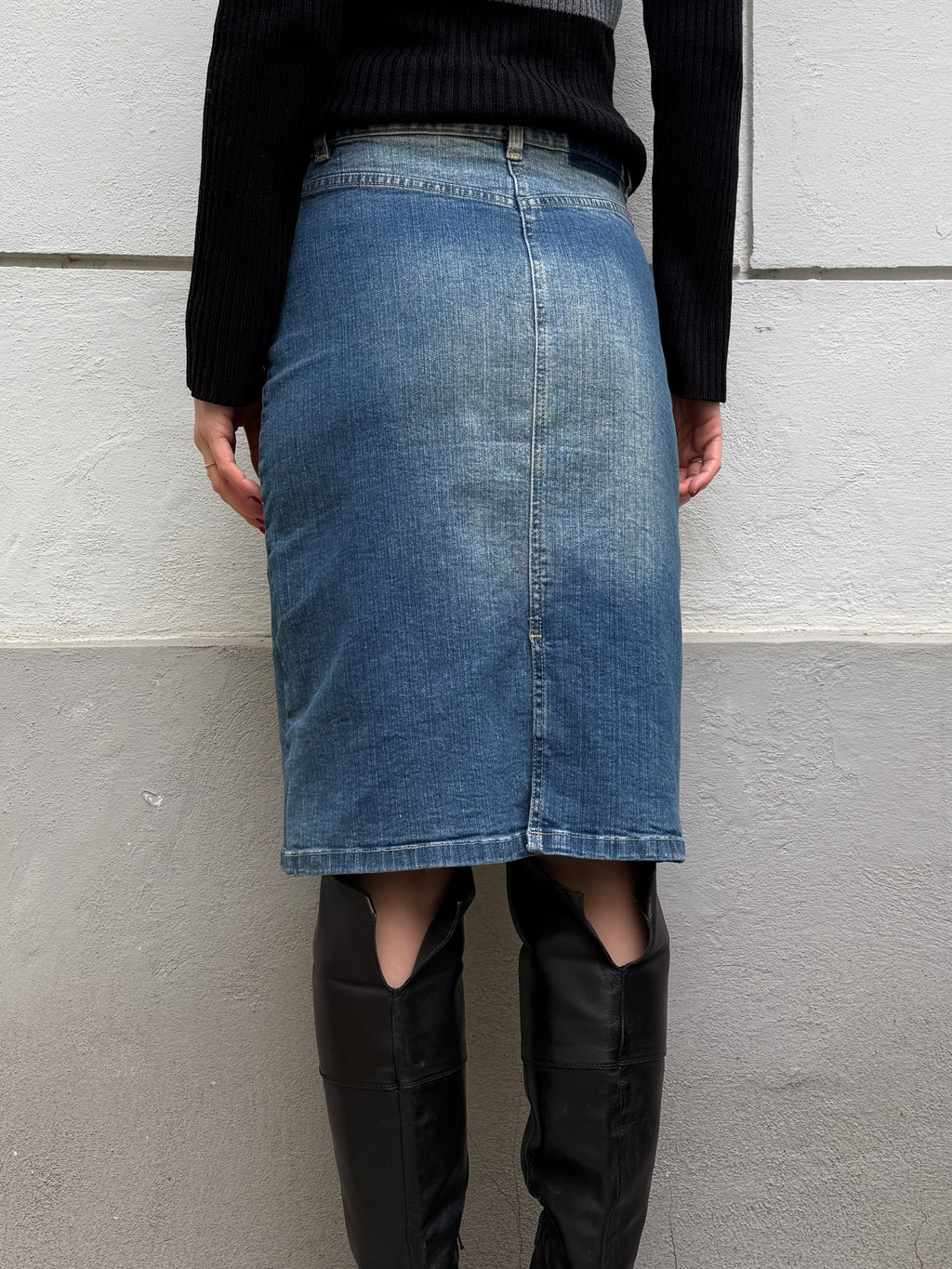 Vintage Denim Knee Length Mid Waist Skirt S/M