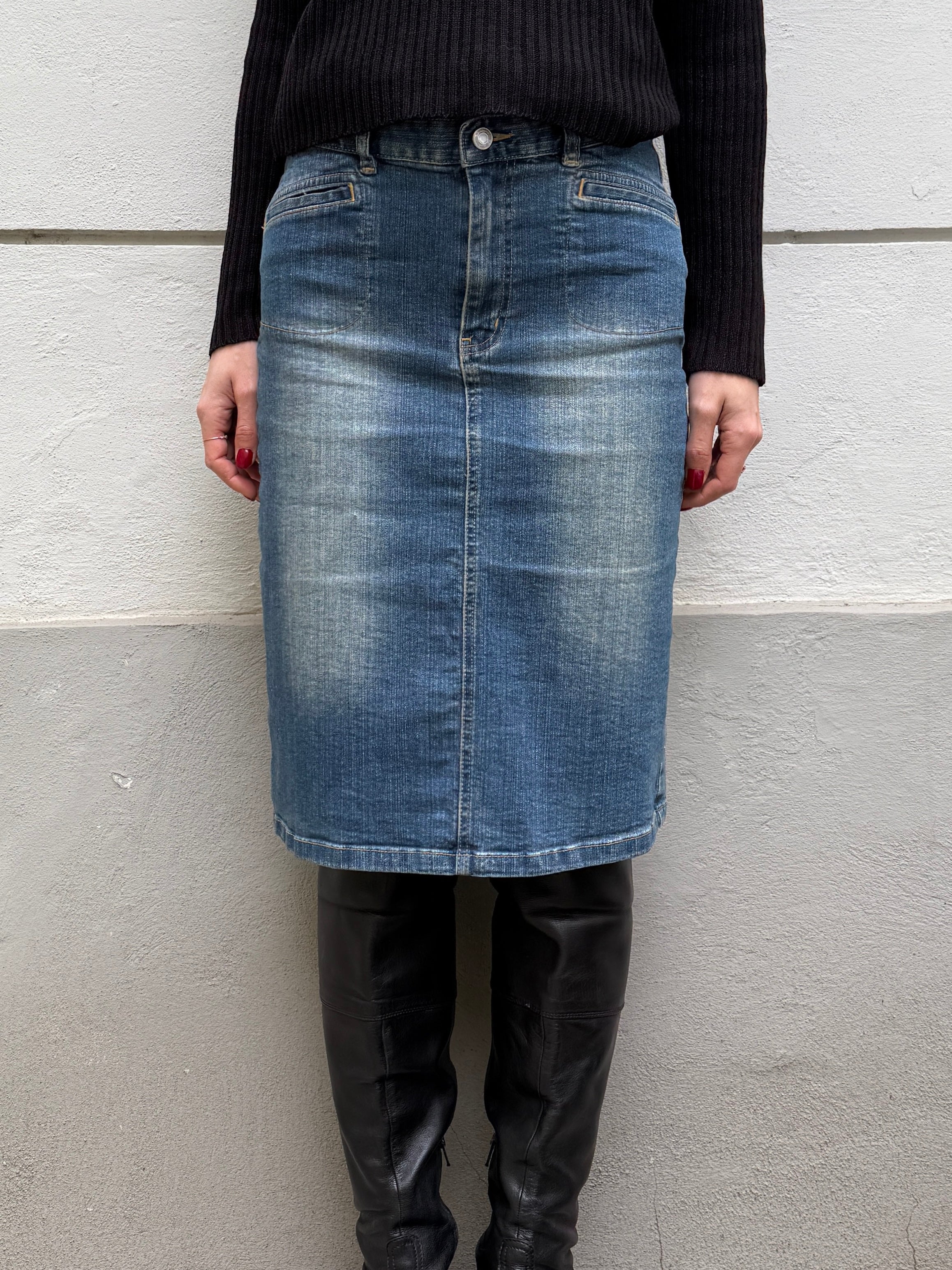Vintage Denim Knee Length Mid Waist Skirt S/M