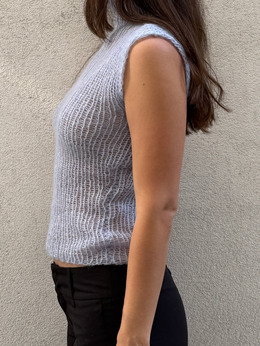 Hand Knit Wool & Mohair Light Blue Turtleneck Sweater S
