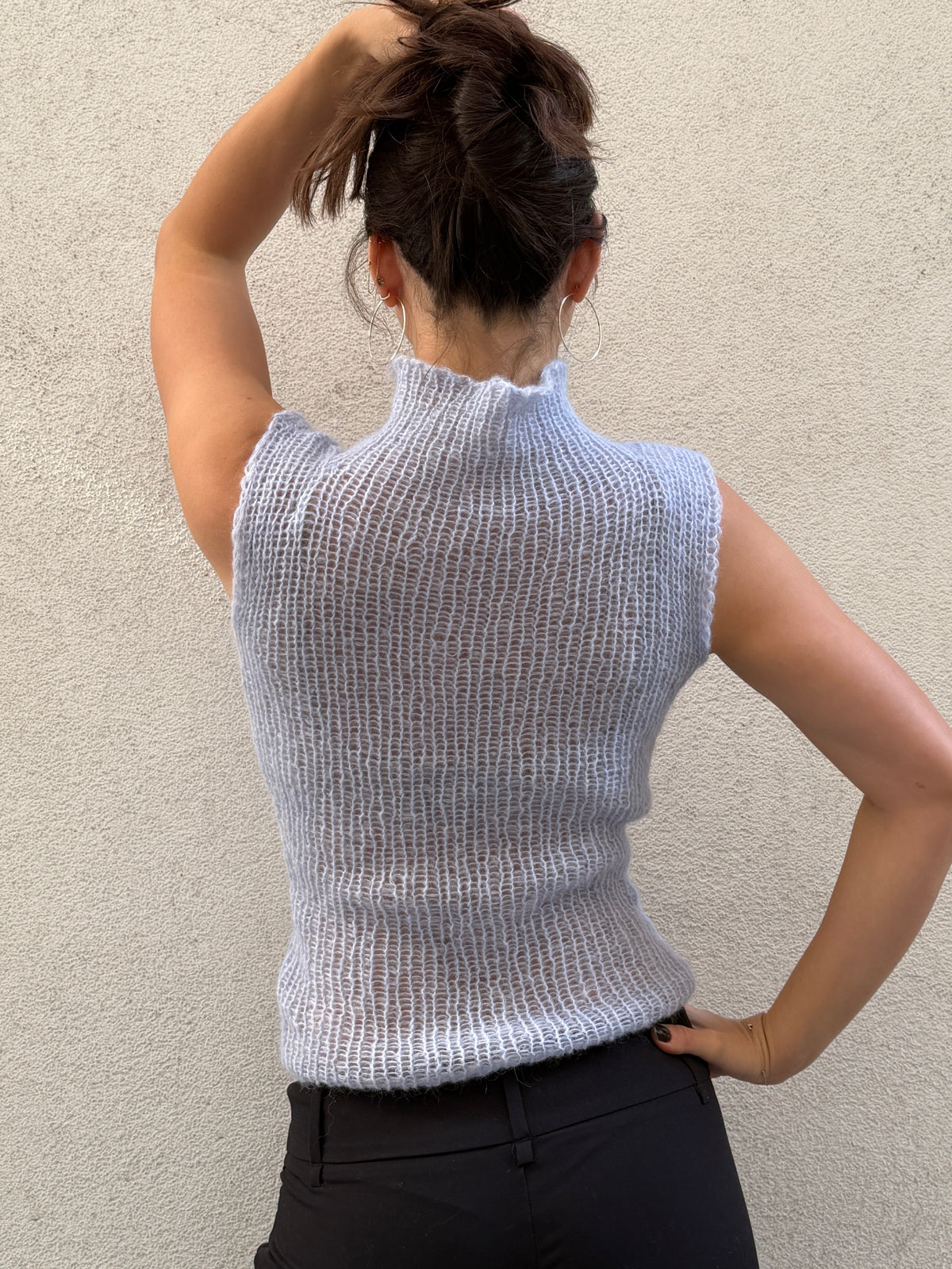 Hand Knit Wool & Mohair Light Blue Turtleneck Sweater S