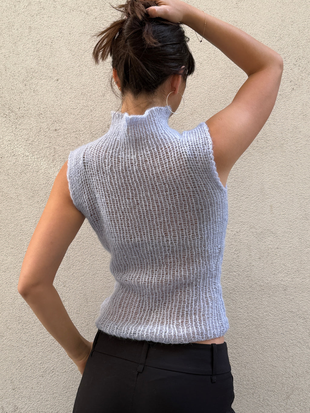 Hand Knit Wool & Mohair Light Blue Turtleneck Sweater S