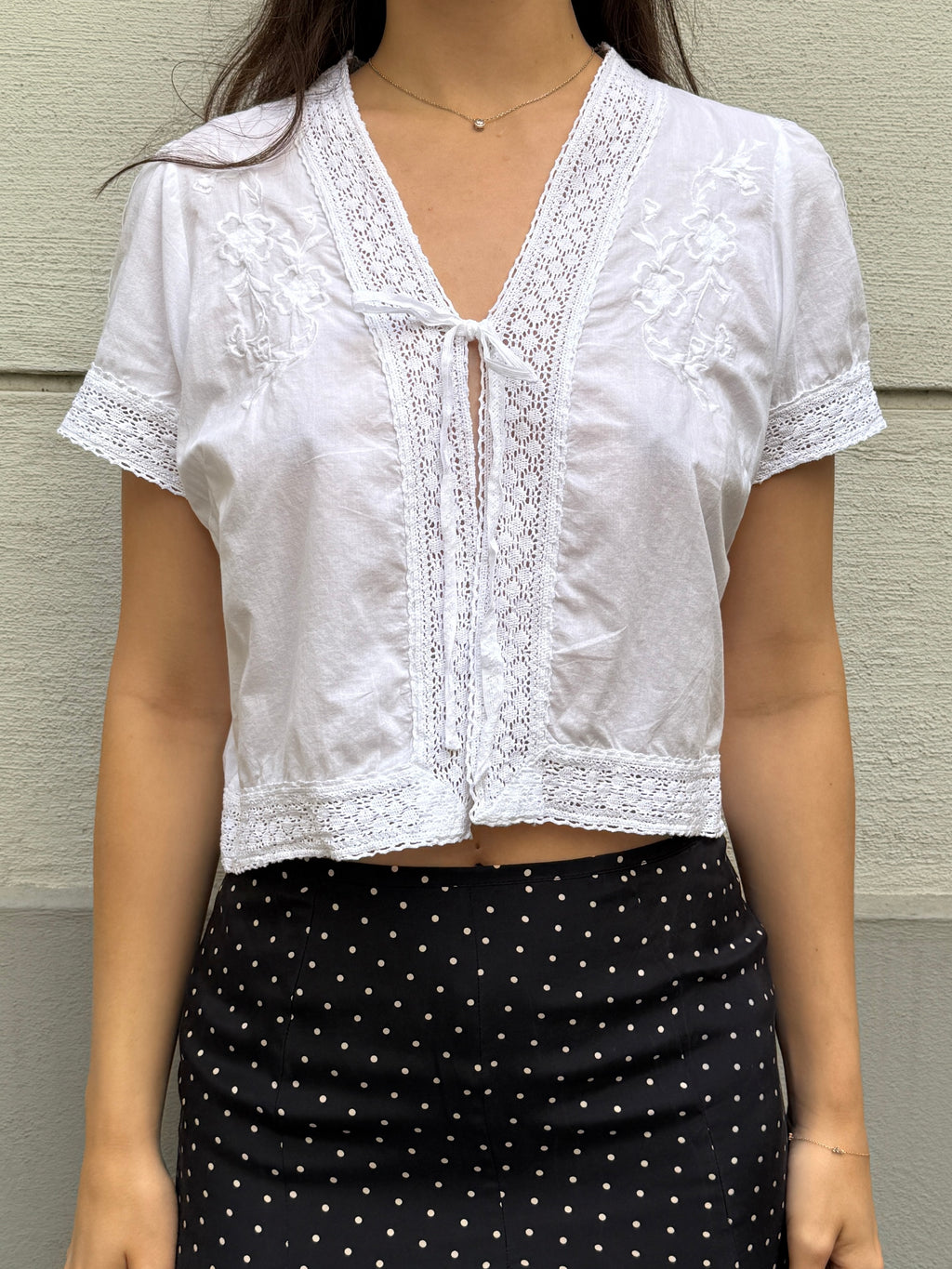 Vintage 100% Cotton Front Tie Blouse S/M