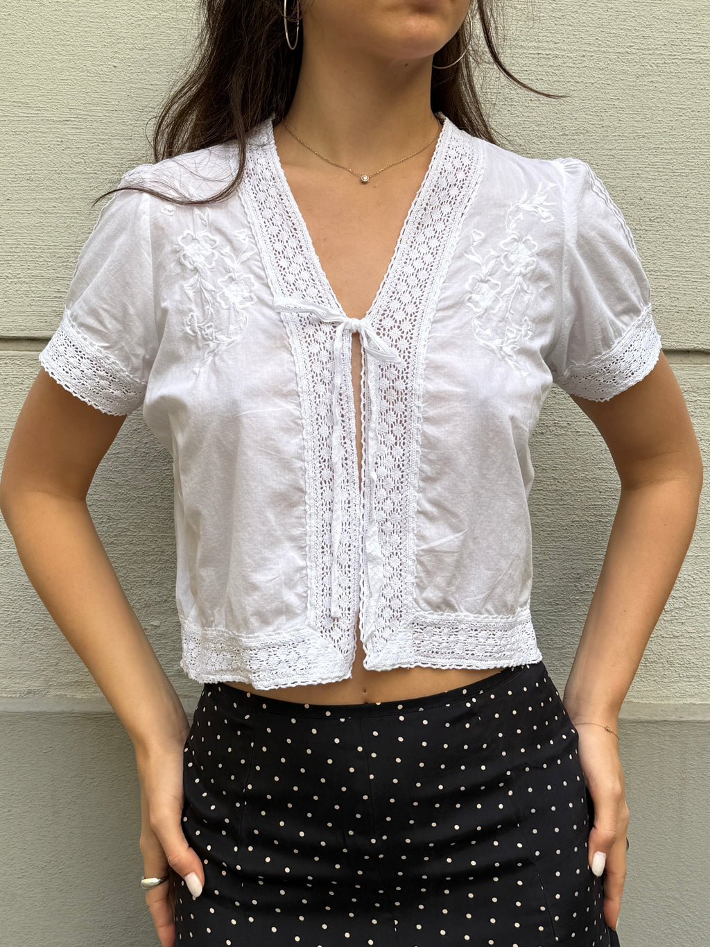 Vintage 100% Cotton Front Tie Blouse S/M