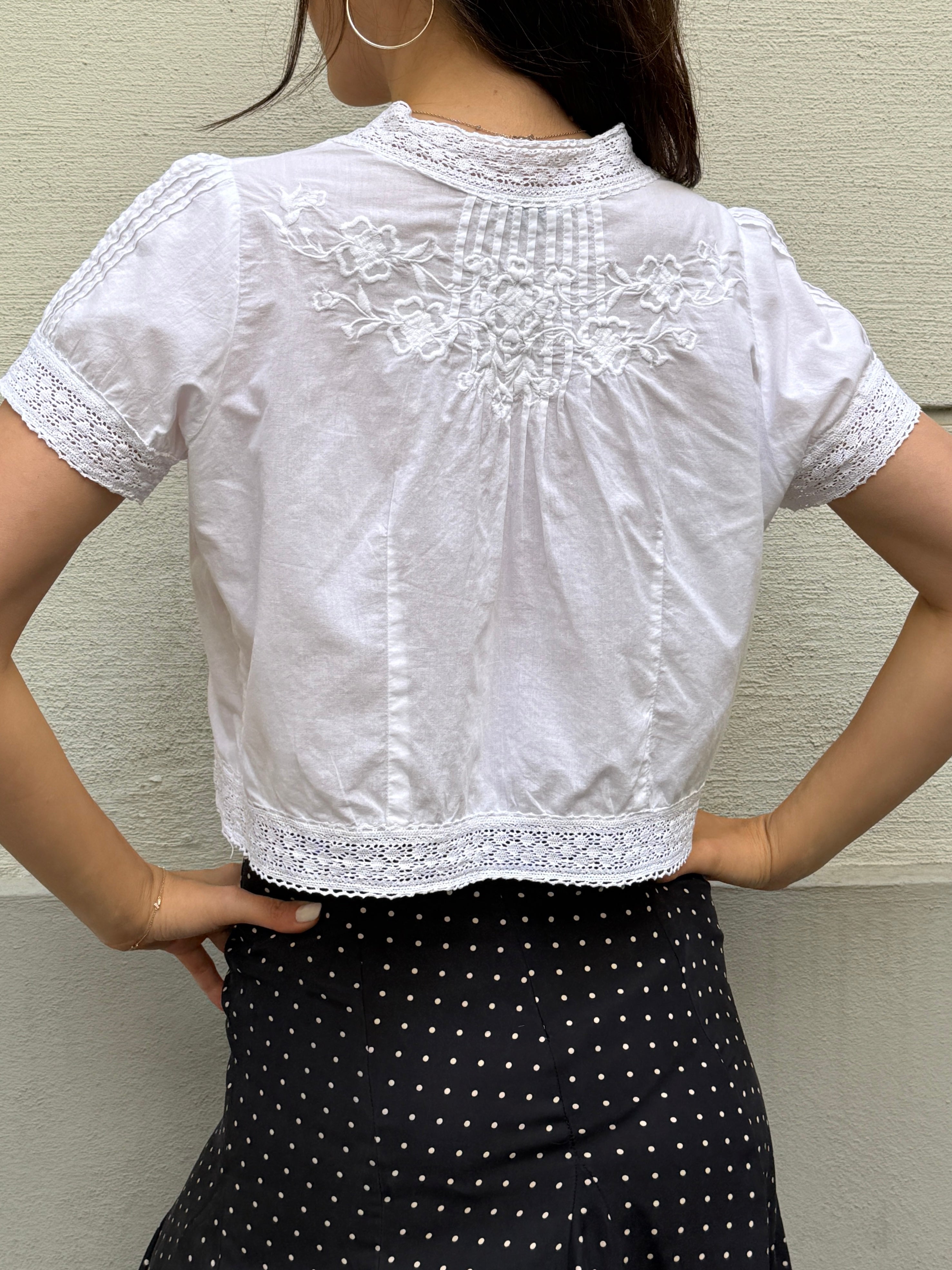 Vintage 100% Cotton Front Tie Blouse S/M