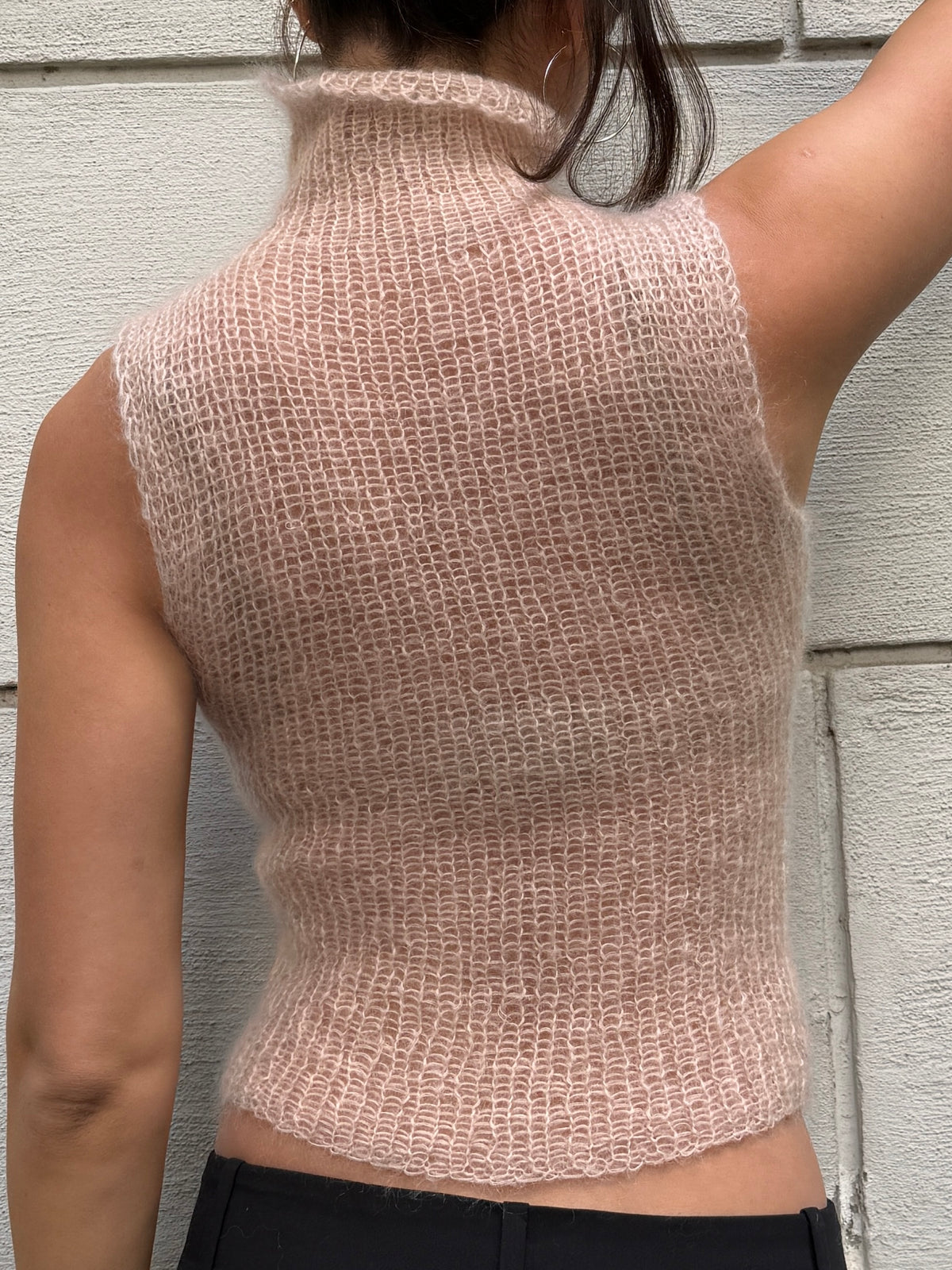 Hand Knit Wool & Mohair Cream/Rose Turtleneck Sweater S