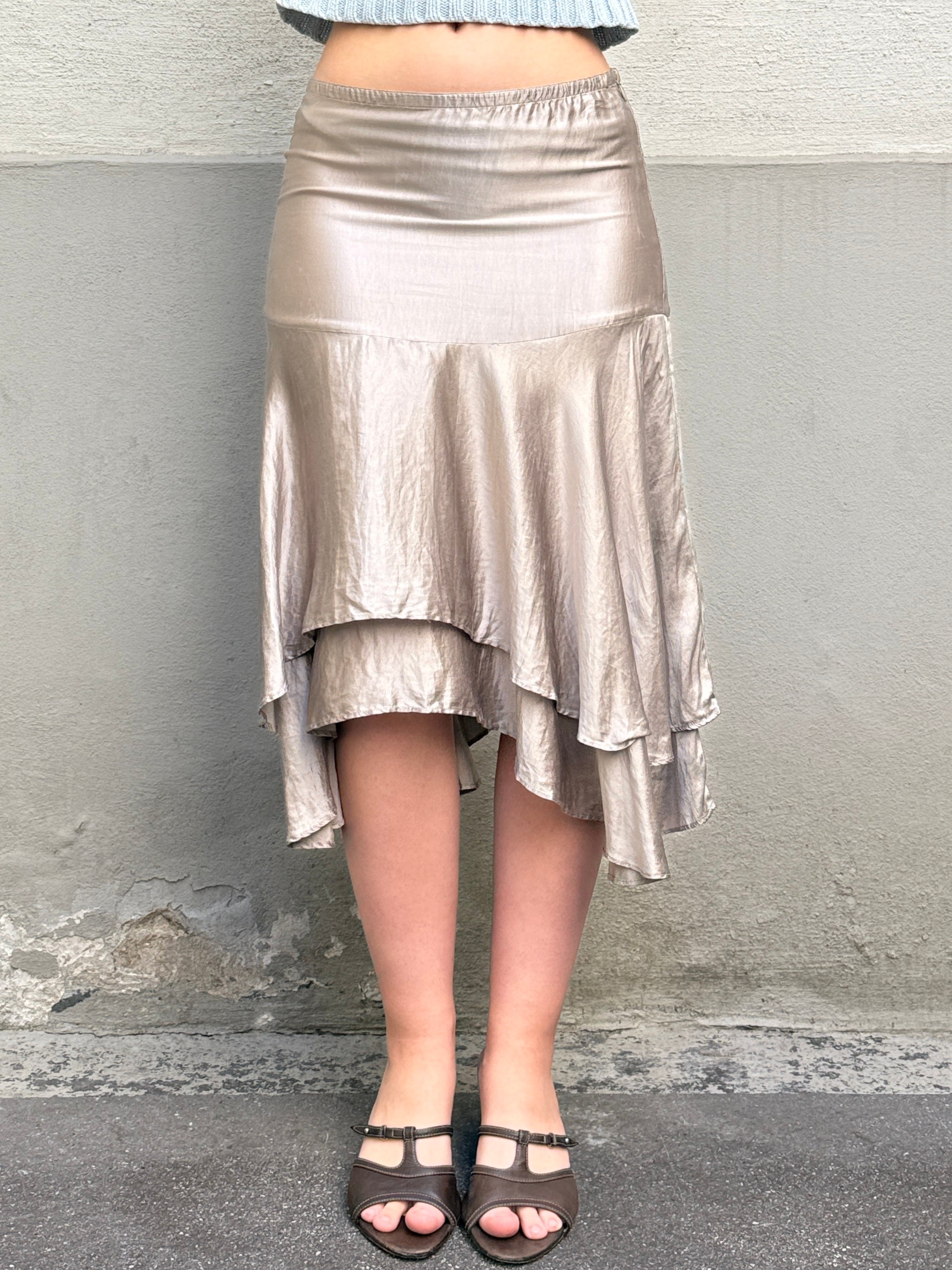 Vintage 100% Silk Taupe Gray Knee Length Skirt XS/S