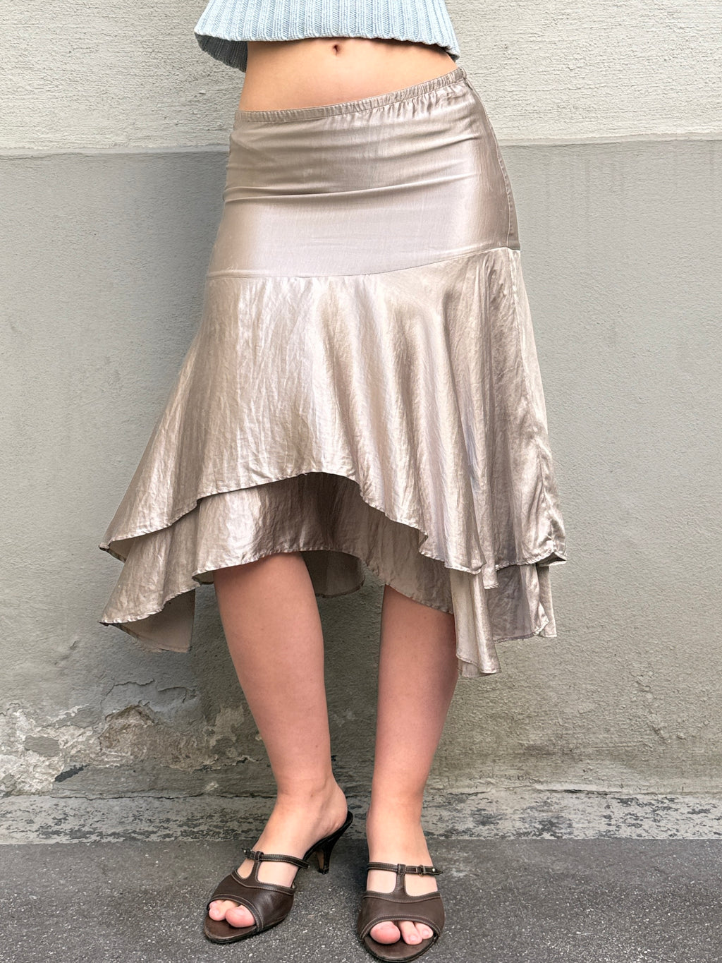 Vintage 100% Silk Taupe Gray Knee Length Skirt XS/S