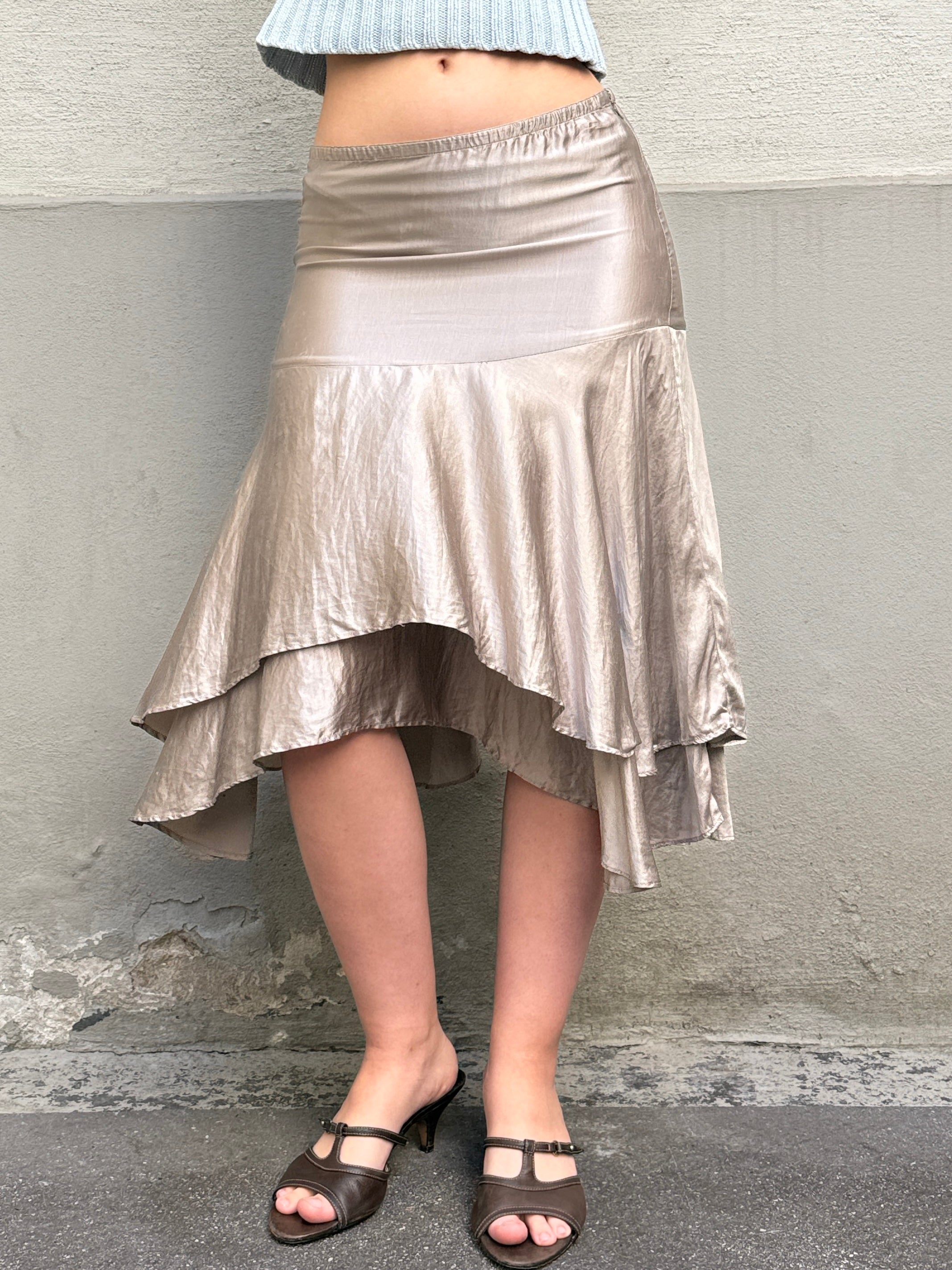 Vintage 100% Silk Taupe Gray Knee Length Skirt XS/S