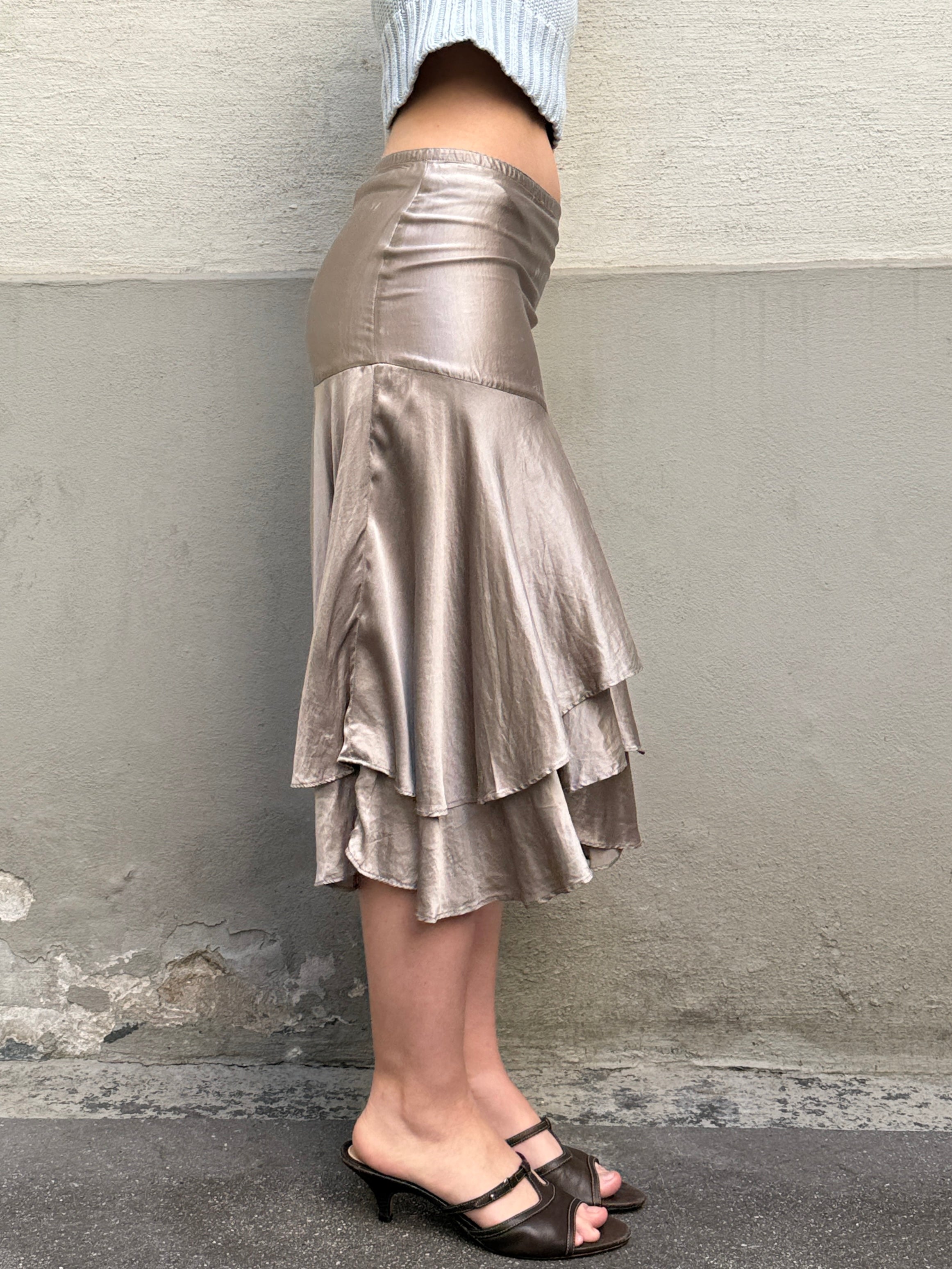 Vintage 100% Silk Taupe Gray Knee Length Skirt XS/S
