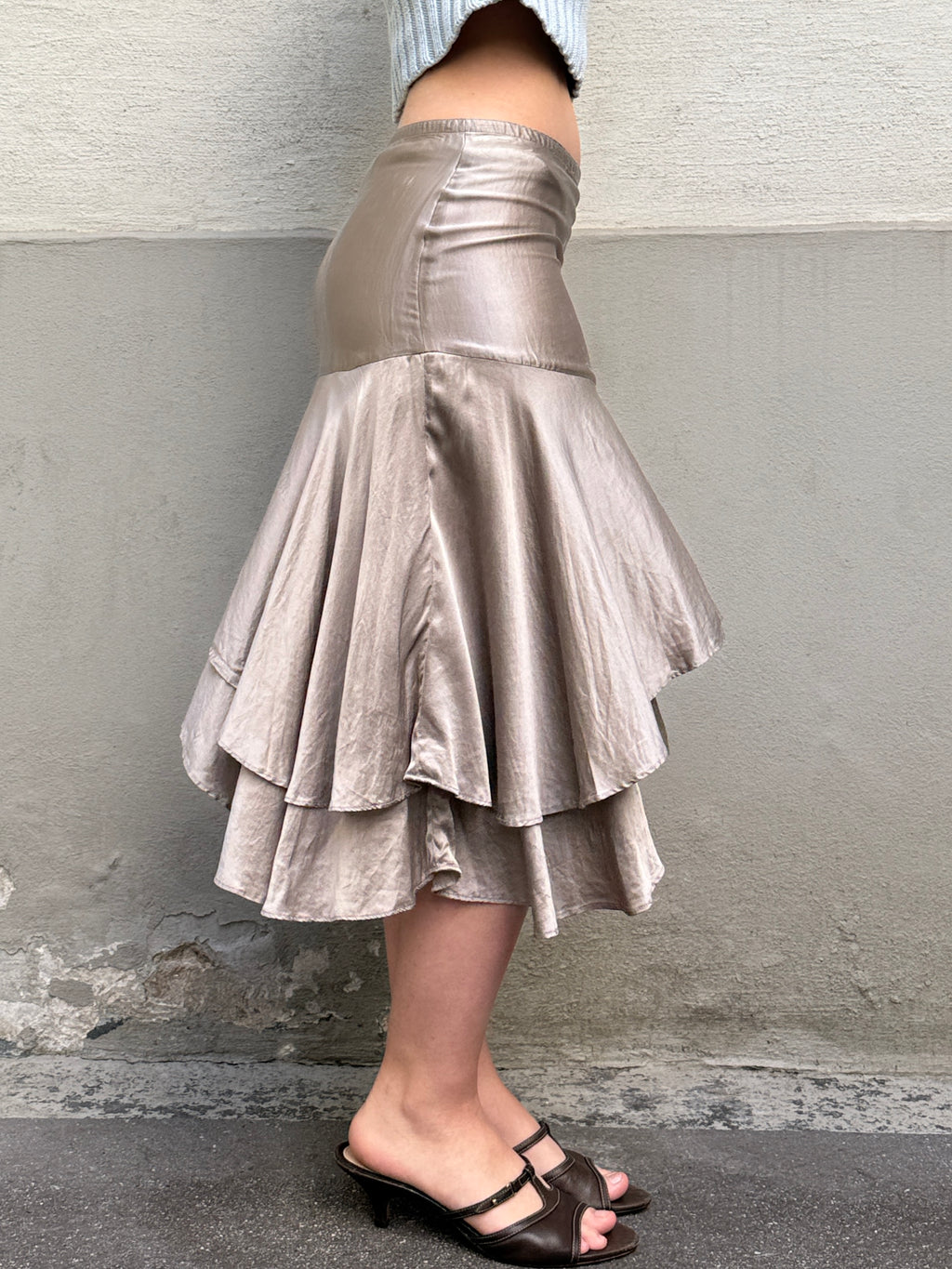 Vintage 100% Silk Taupe Gray Knee Length Skirt XS/S