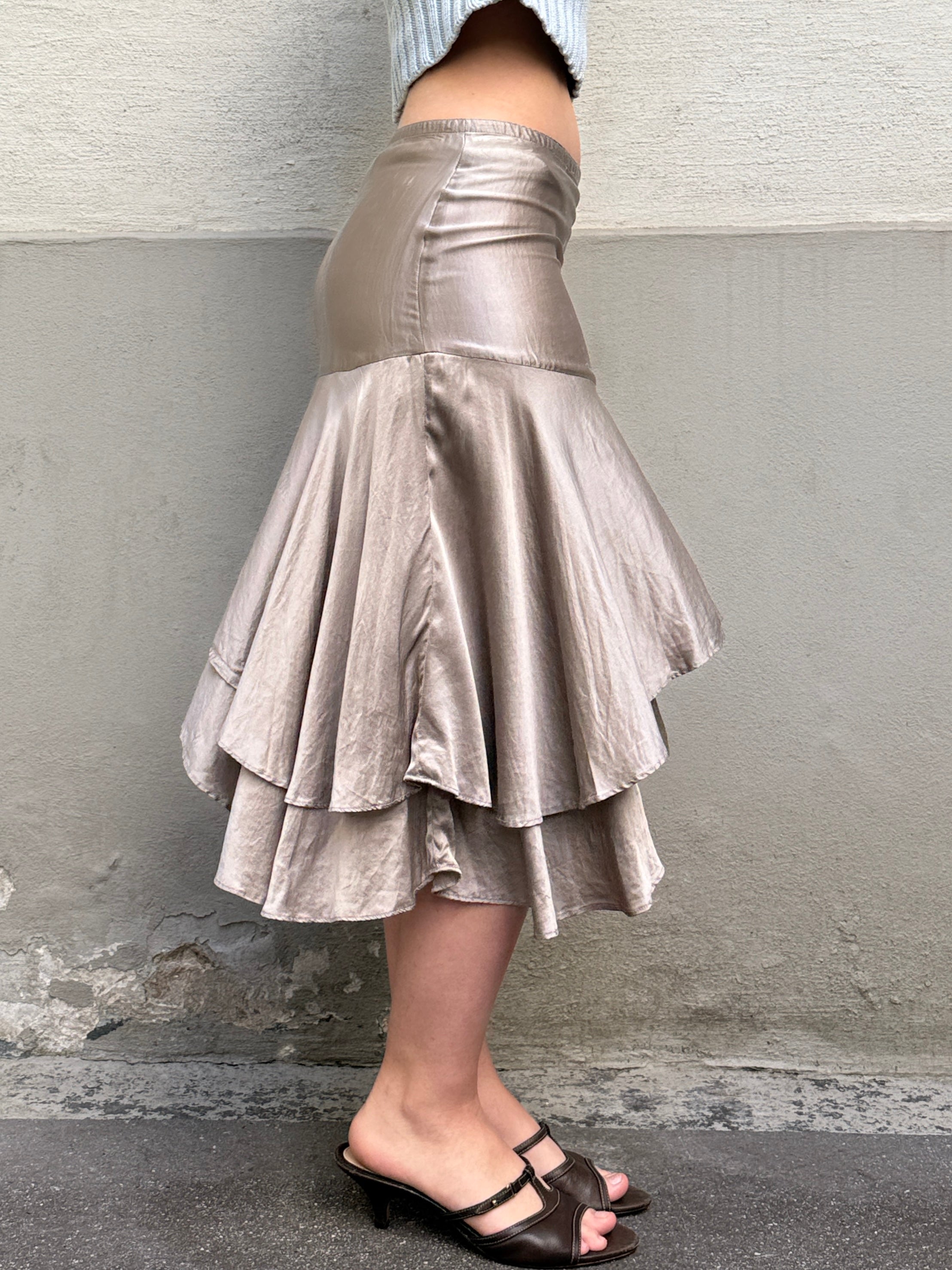 Vintage 100% Silk Taupe Gray Knee Length Skirt XS/S