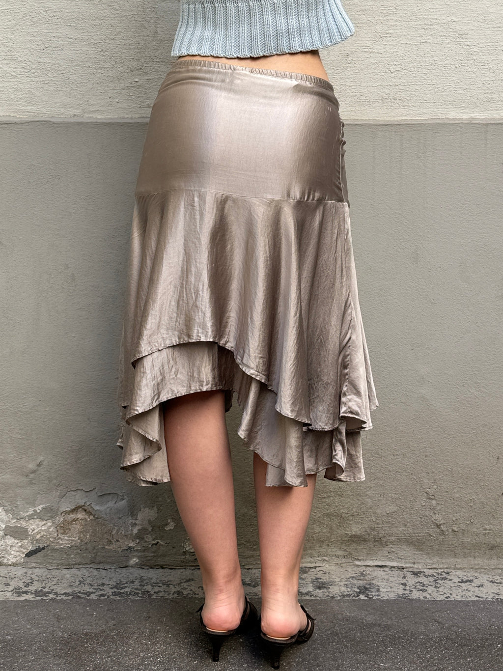 Vintage 100% Silk Taupe Gray Knee Length Skirt XS/S