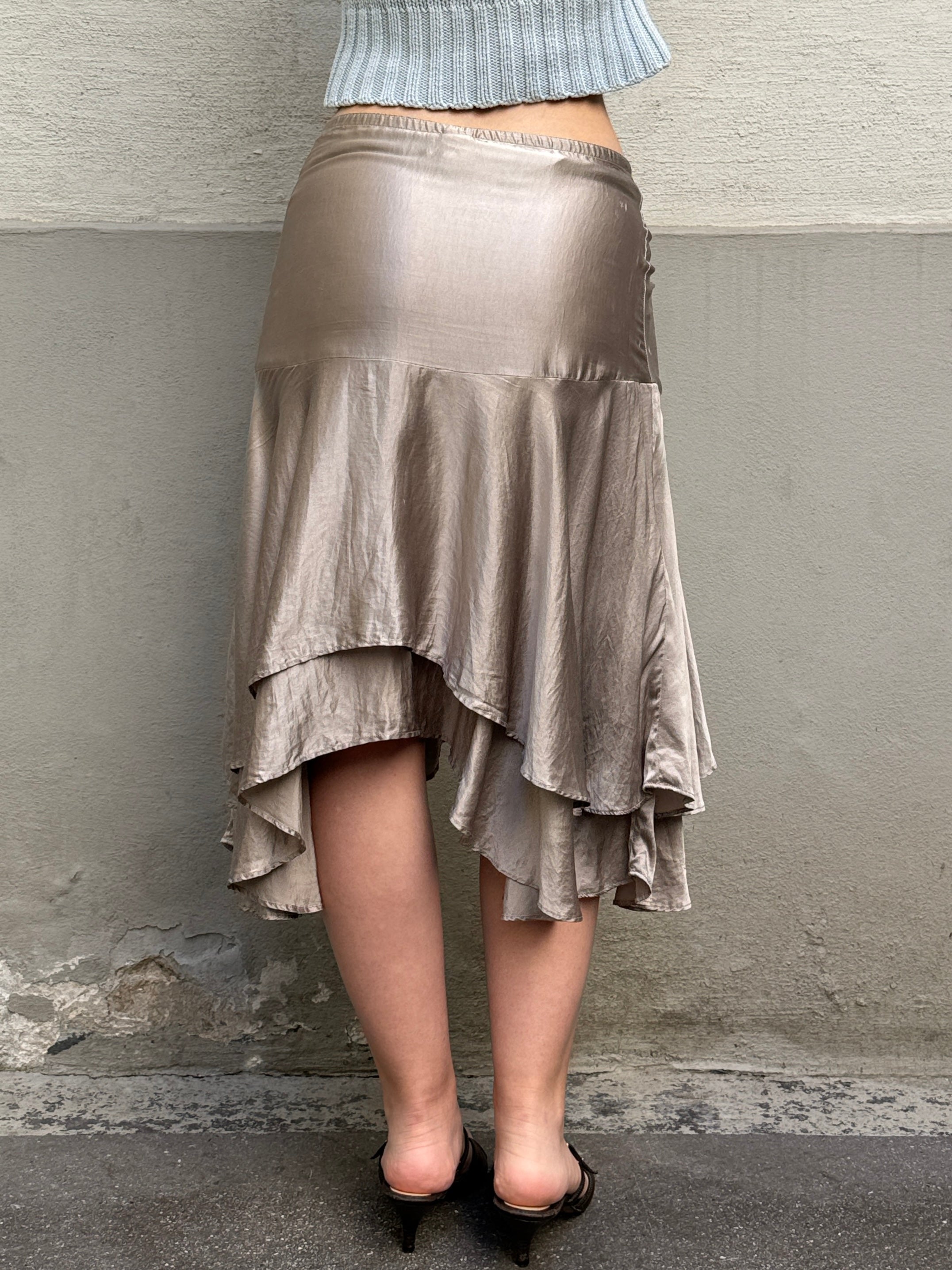 Vintage 100% Silk Taupe Gray Knee Length Skirt XS/S