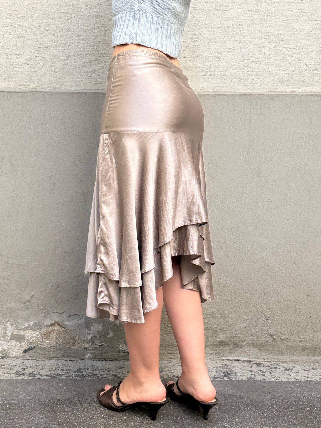 Vintage 100% Silk Taupe Gray Knee Length Skirt XS/S