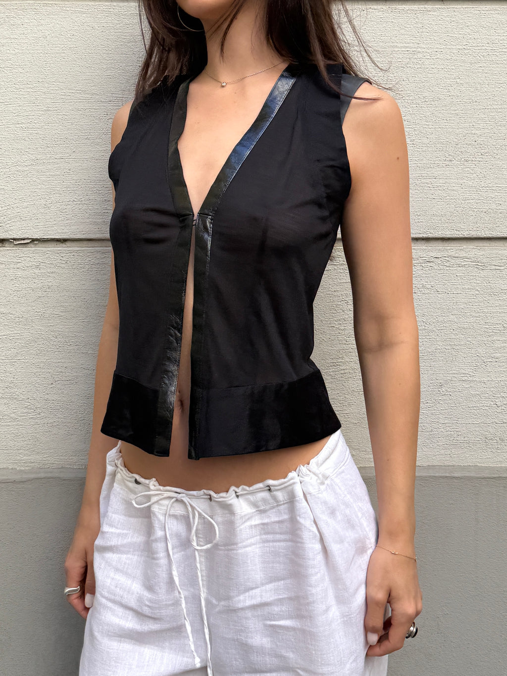 Balenciaga 100% Silk Black Open Front Top S/M