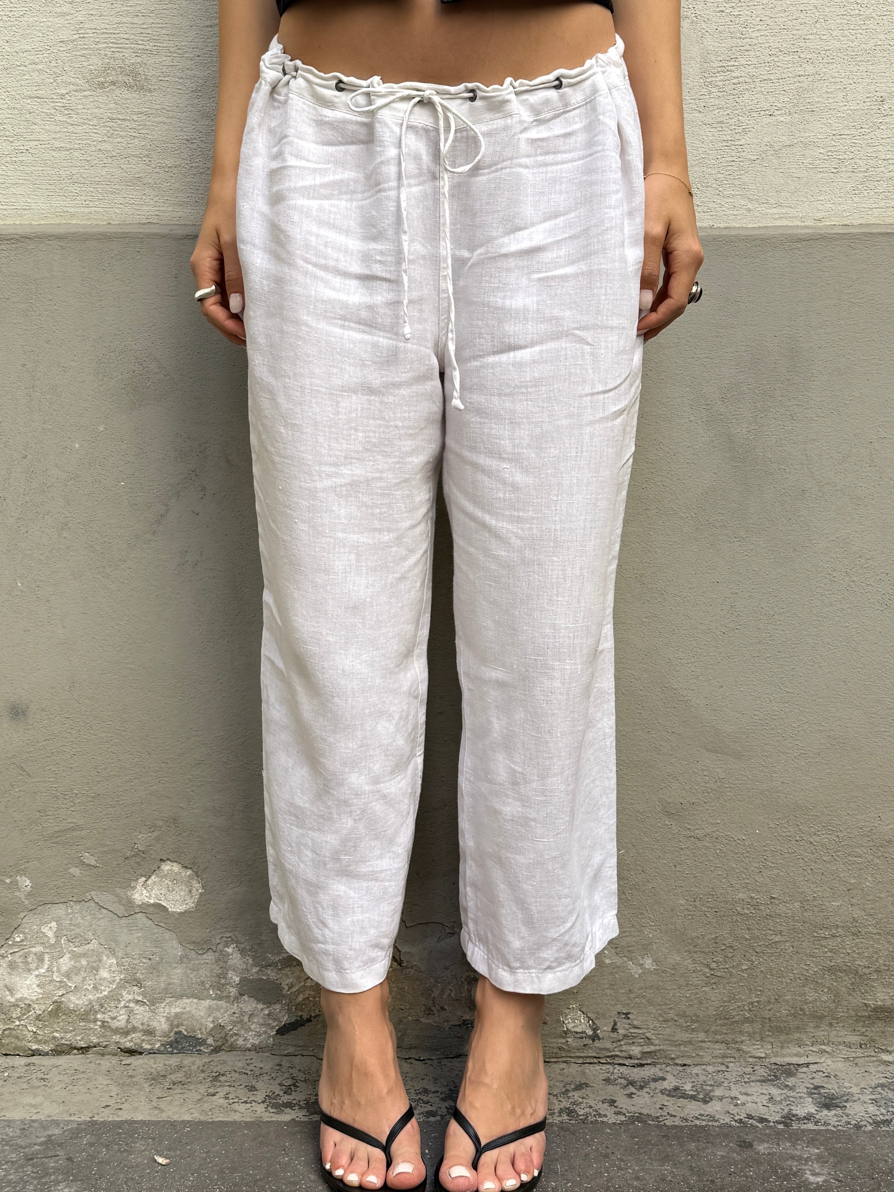 Vintage 100% Linen White Capri Pants M/L