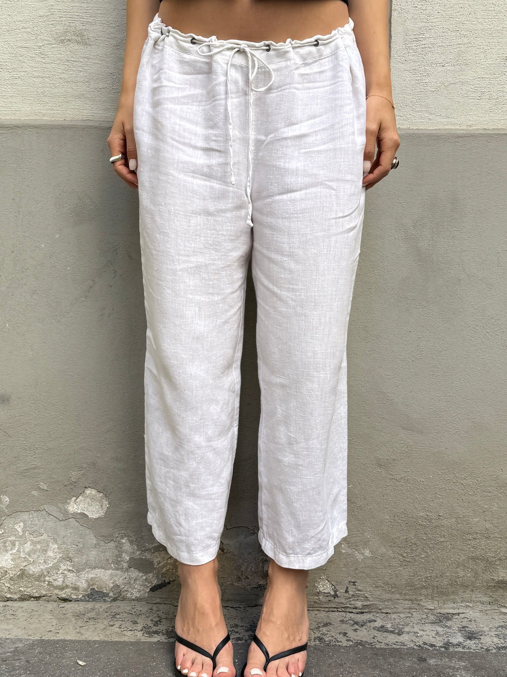 Vintage 100% Linen White Capri Pants M/L
