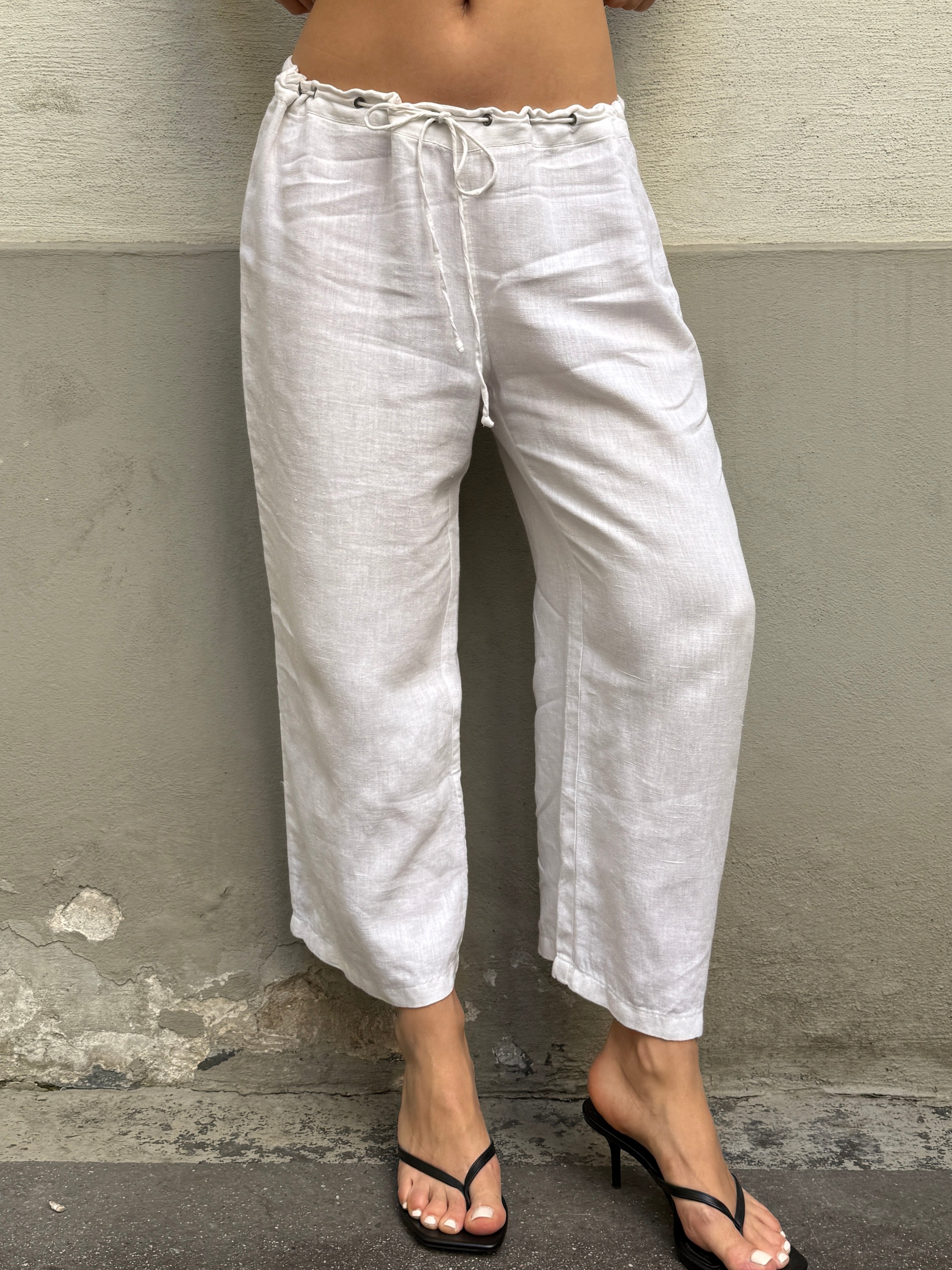Vintage 100% Linen White Capri Pants M/L
