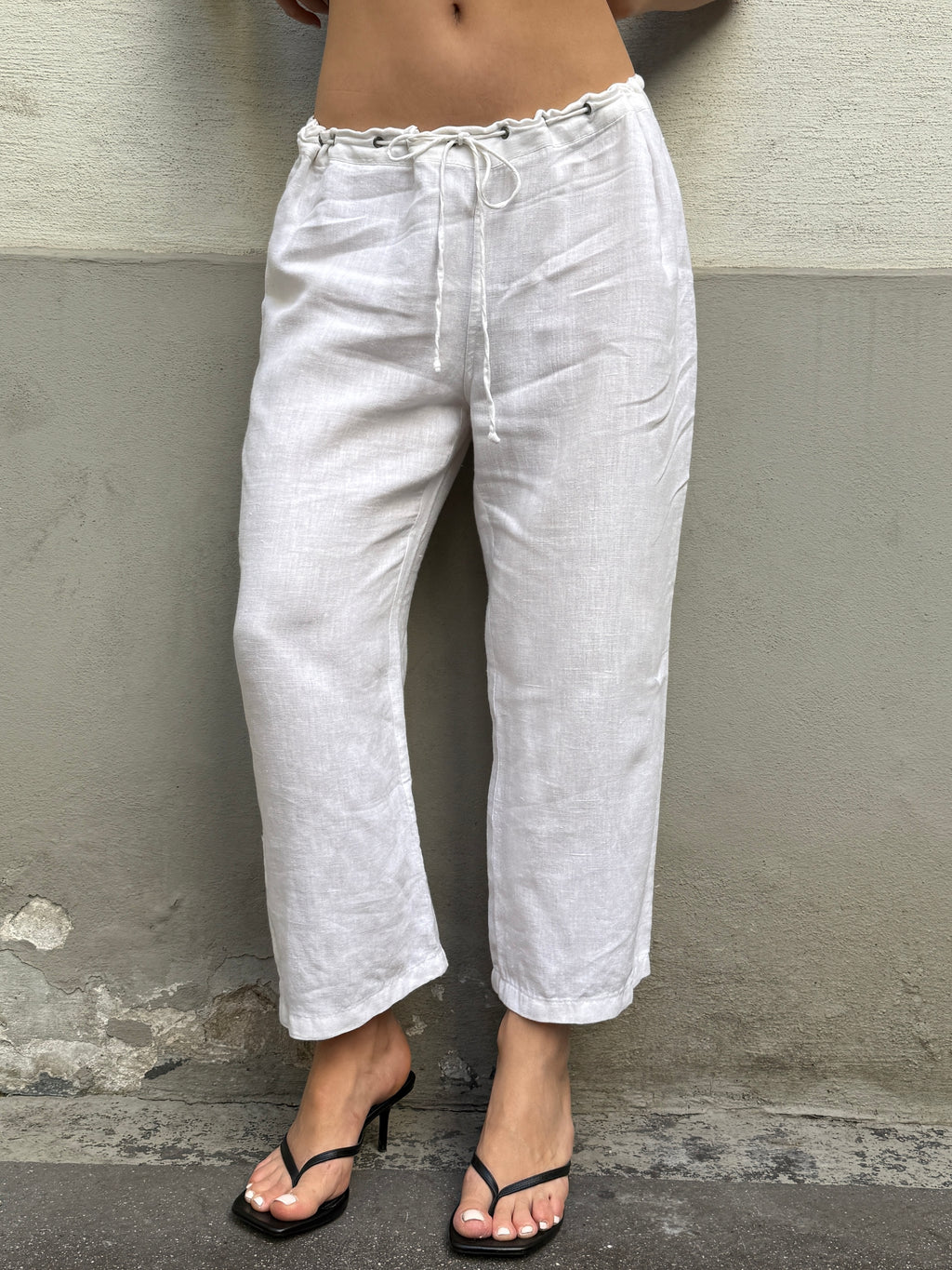 Vintage 100% Linen White Capri Pants M/L