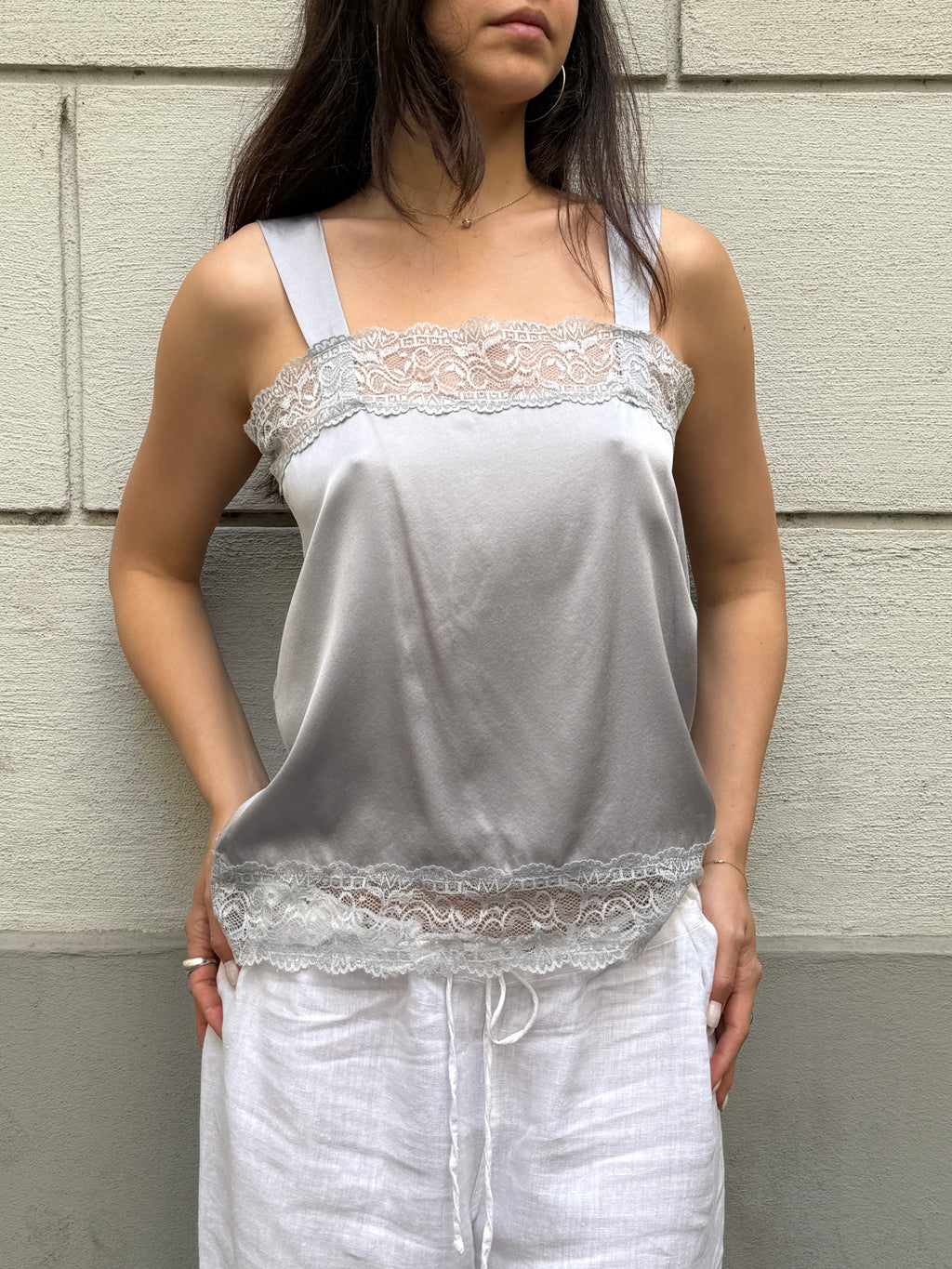 Vintage Y2K 100% Silk Lace Camisole Tank M/L