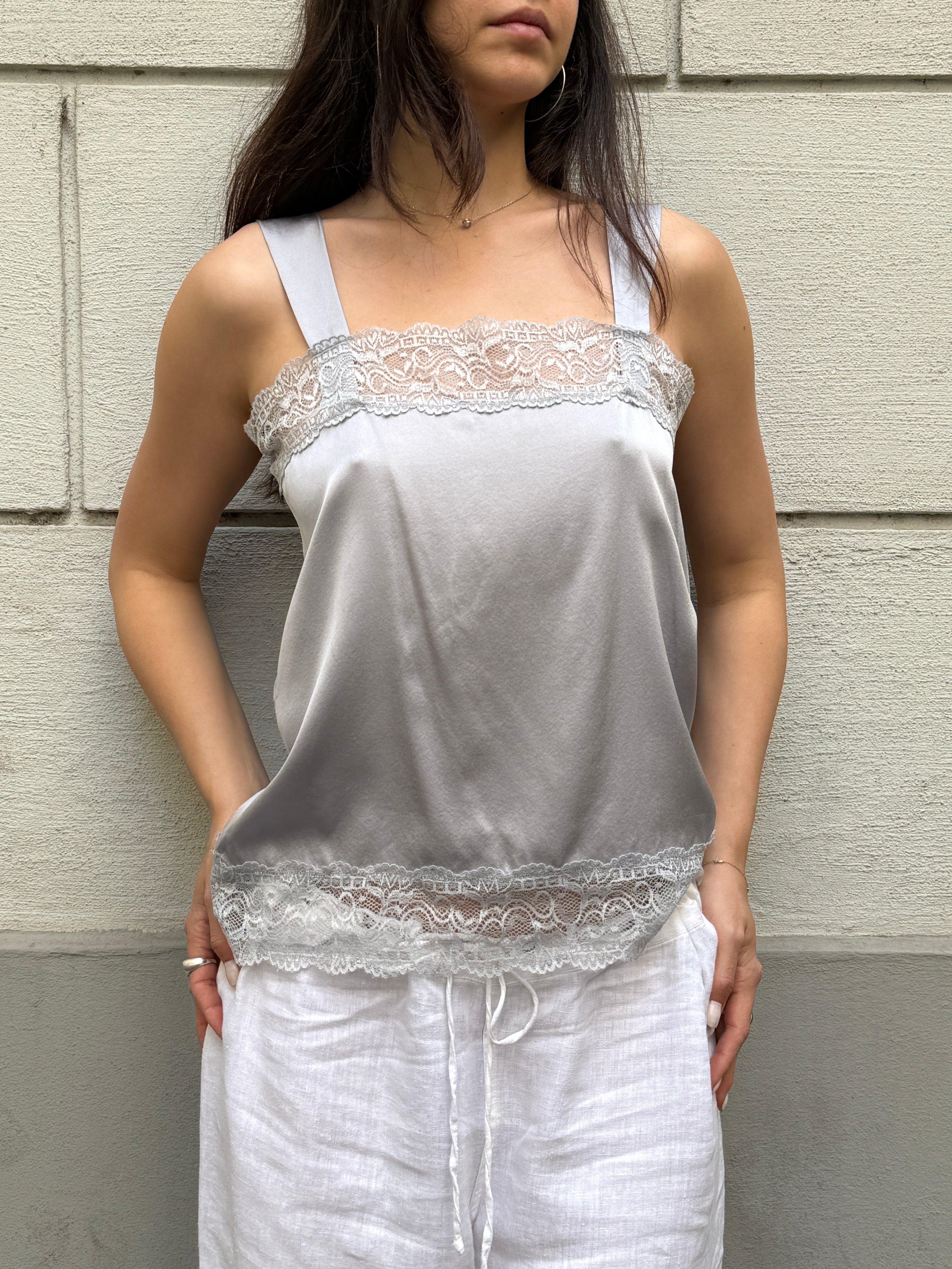 Vintage Y2K 100% Silk Lace Camisole Tank M/L