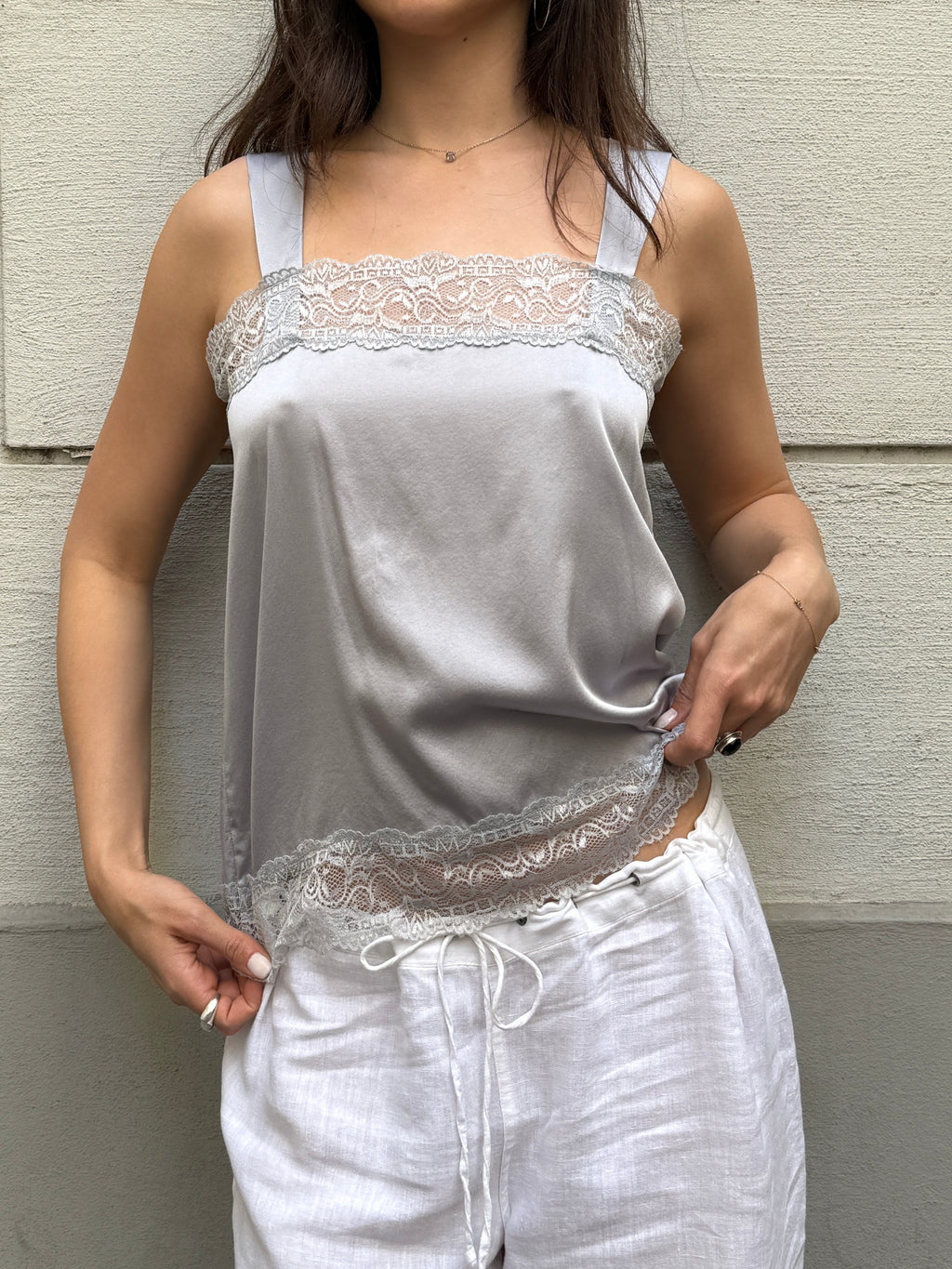 Vintage Y2K 100% Silk Lace Camisole Tank M/L