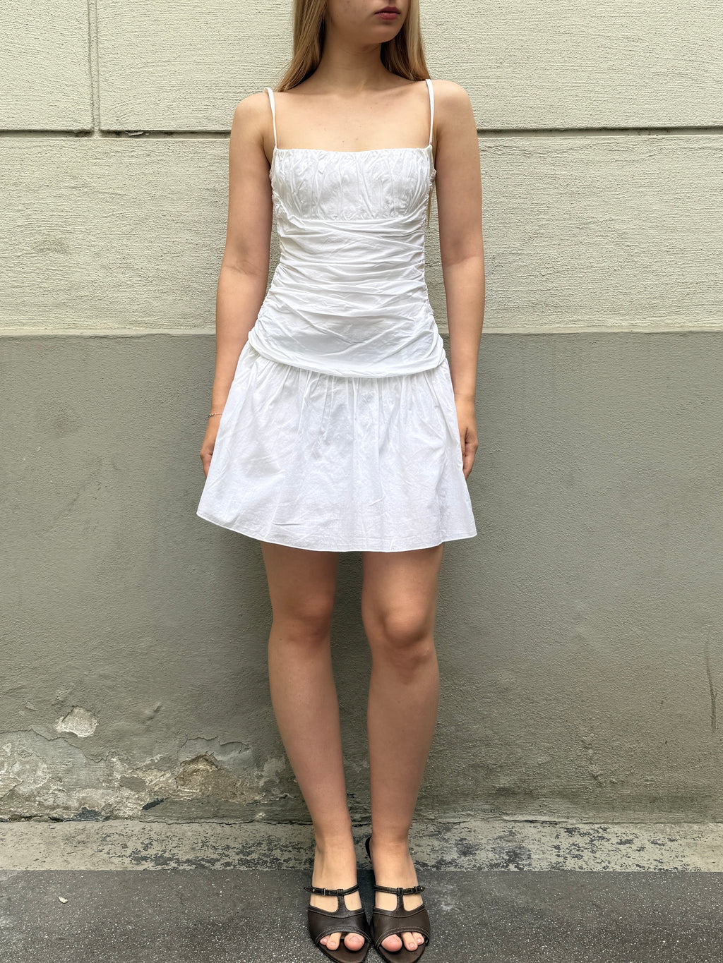 Sisley 100% Cotton Ruched Mini Dress XS