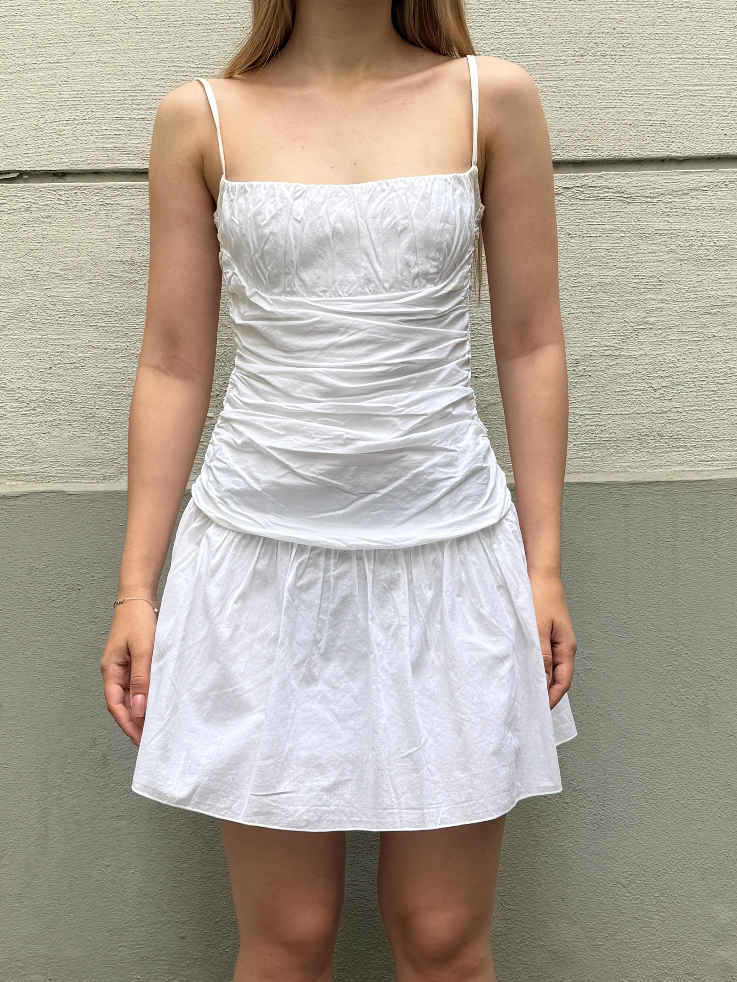 Sisley 100% Cotton Ruched Mini Dress XS