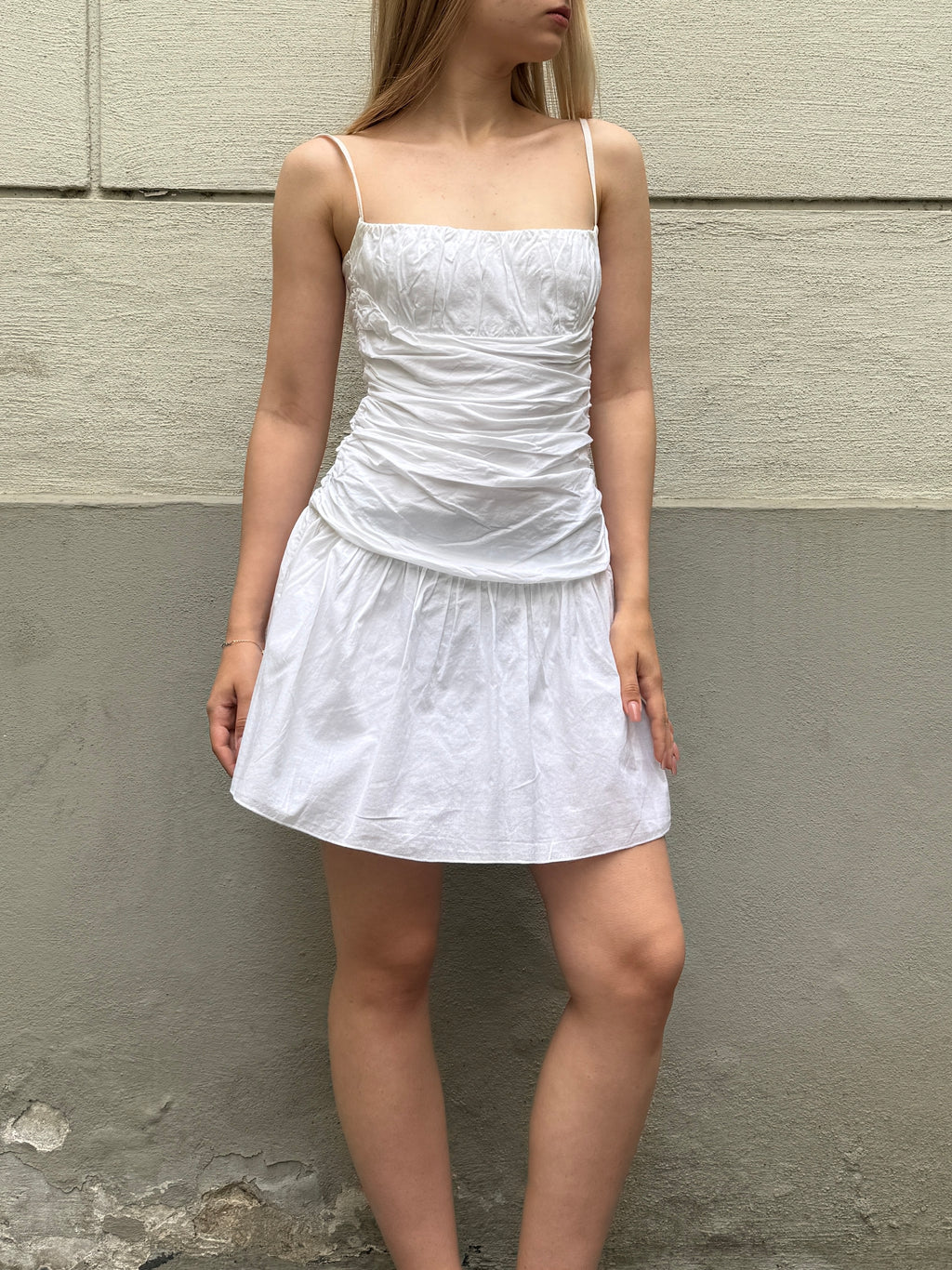 Sisley 100% Cotton Ruched Mini Dress XS
