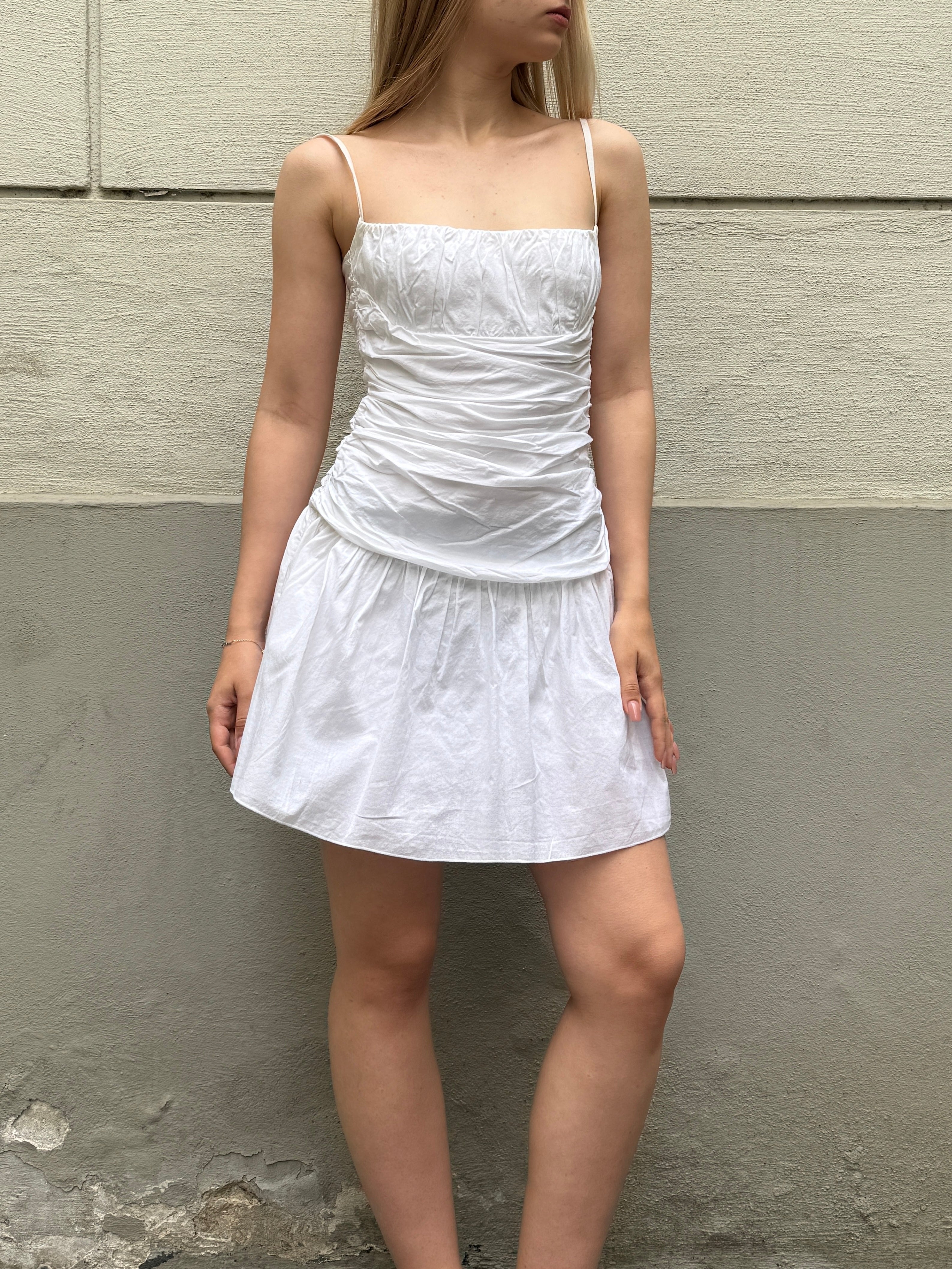 Sisley 100% Cotton Ruched Mini Dress XS