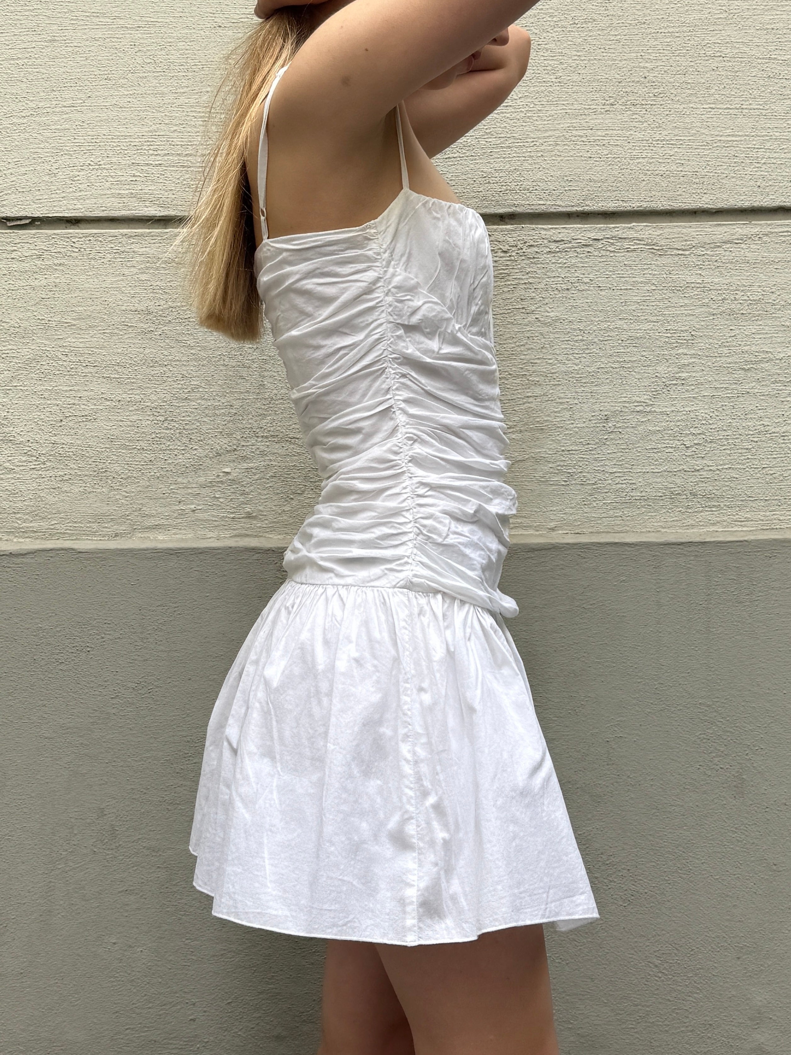 Sisley 100% Cotton Ruched Mini Dress XS