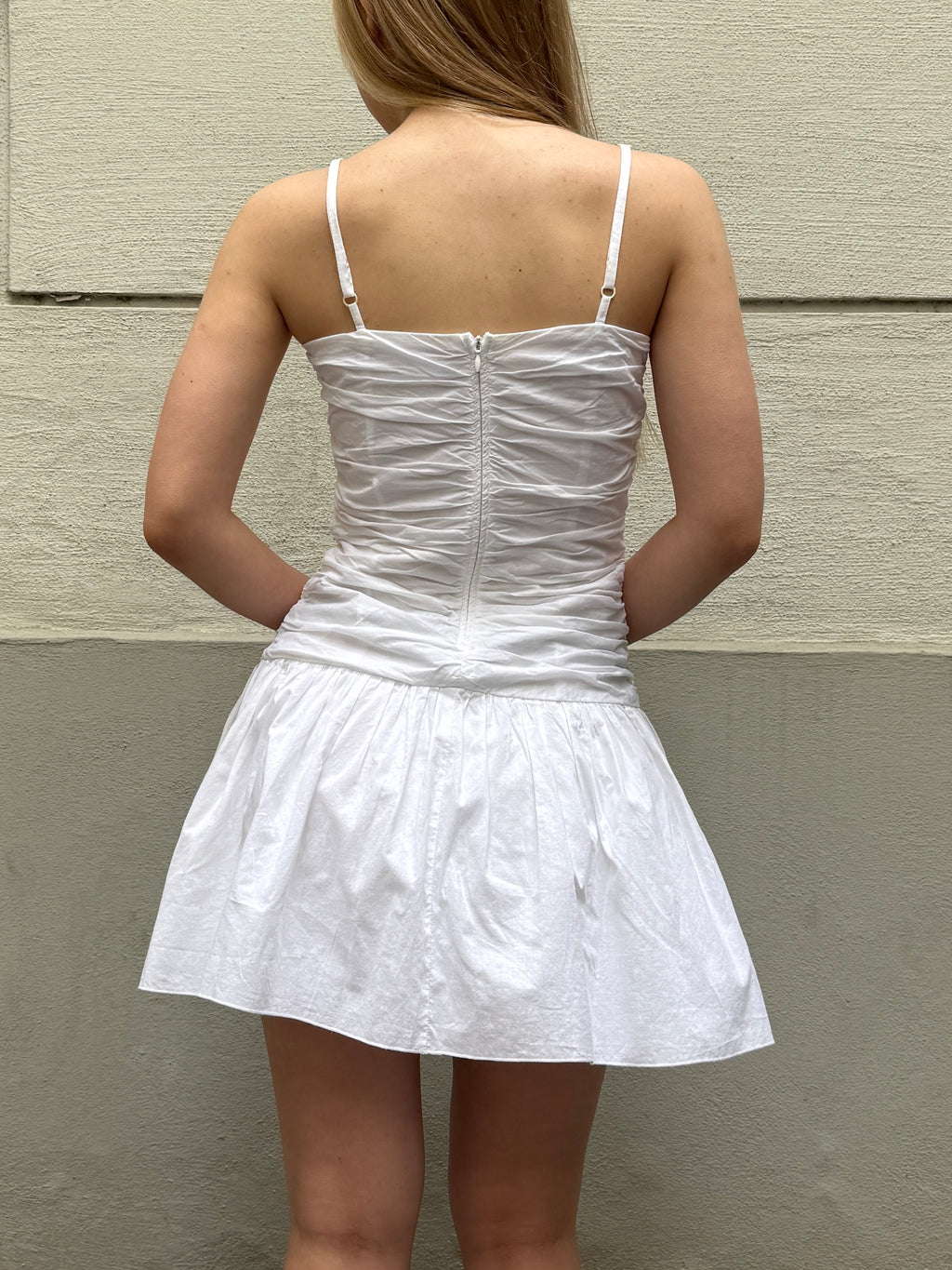 Sisley 100% Cotton Ruched Mini Dress XS