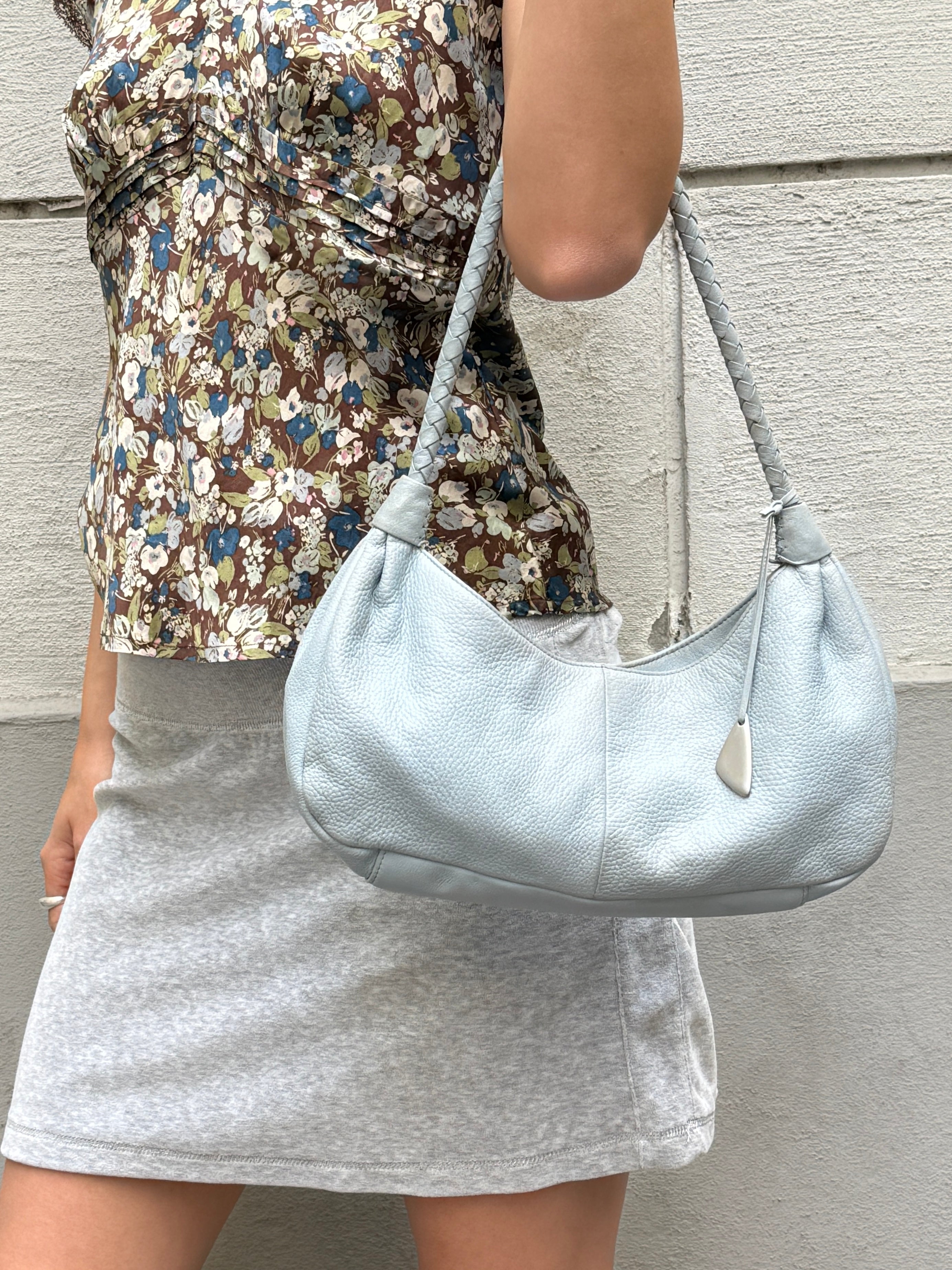 Vintage 100% Genuine Leather Pastel Baby Blue Bag