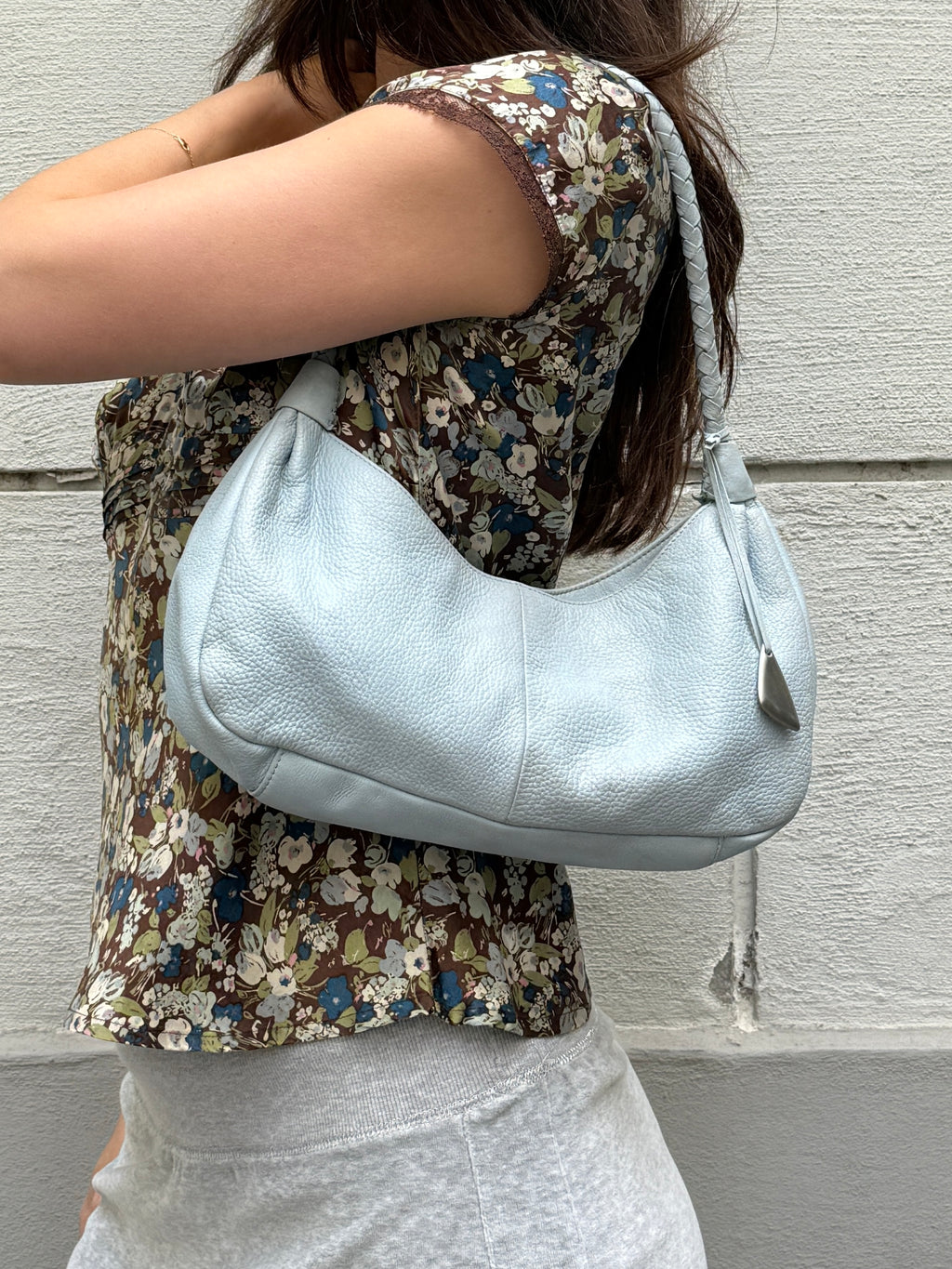 Vintage 100% Genuine Leather Pastel Baby Blue Bag