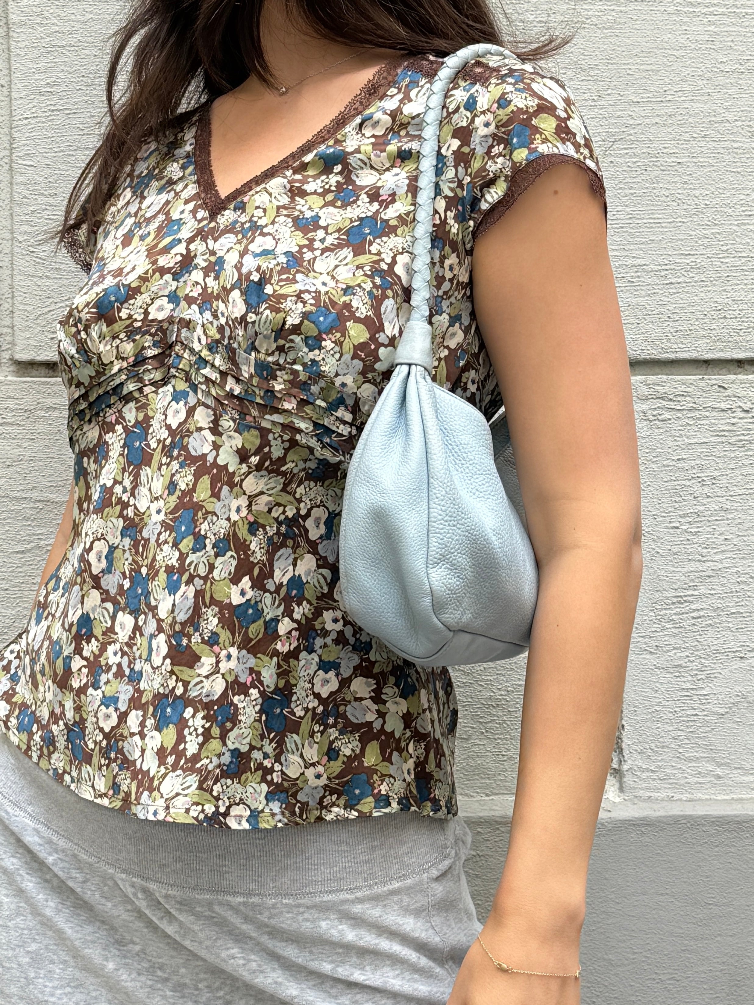 Vintage 100% Genuine Leather Pastel Baby Blue Bag