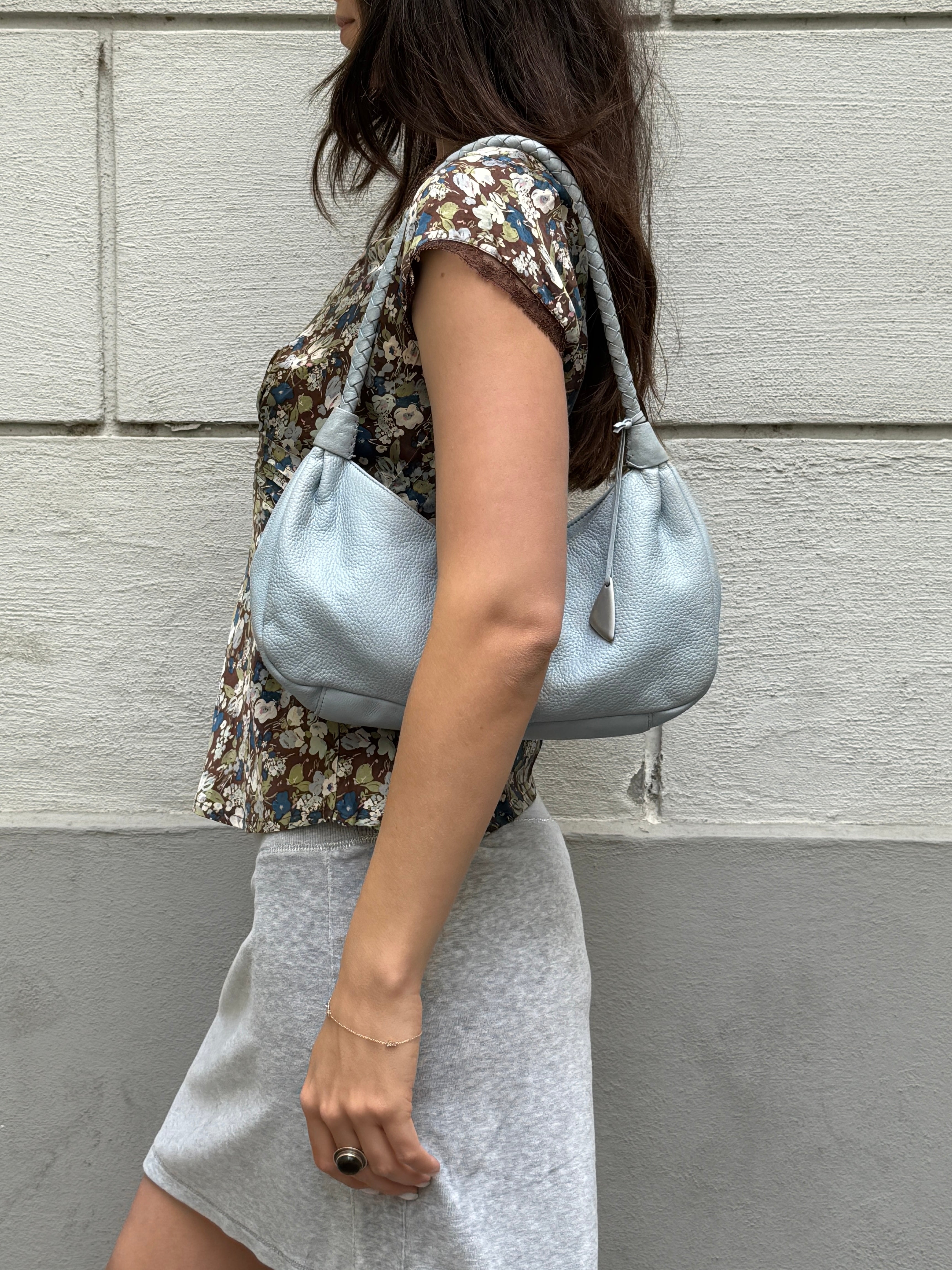 Vintage 100% Genuine Leather Pastel Baby Blue Bag