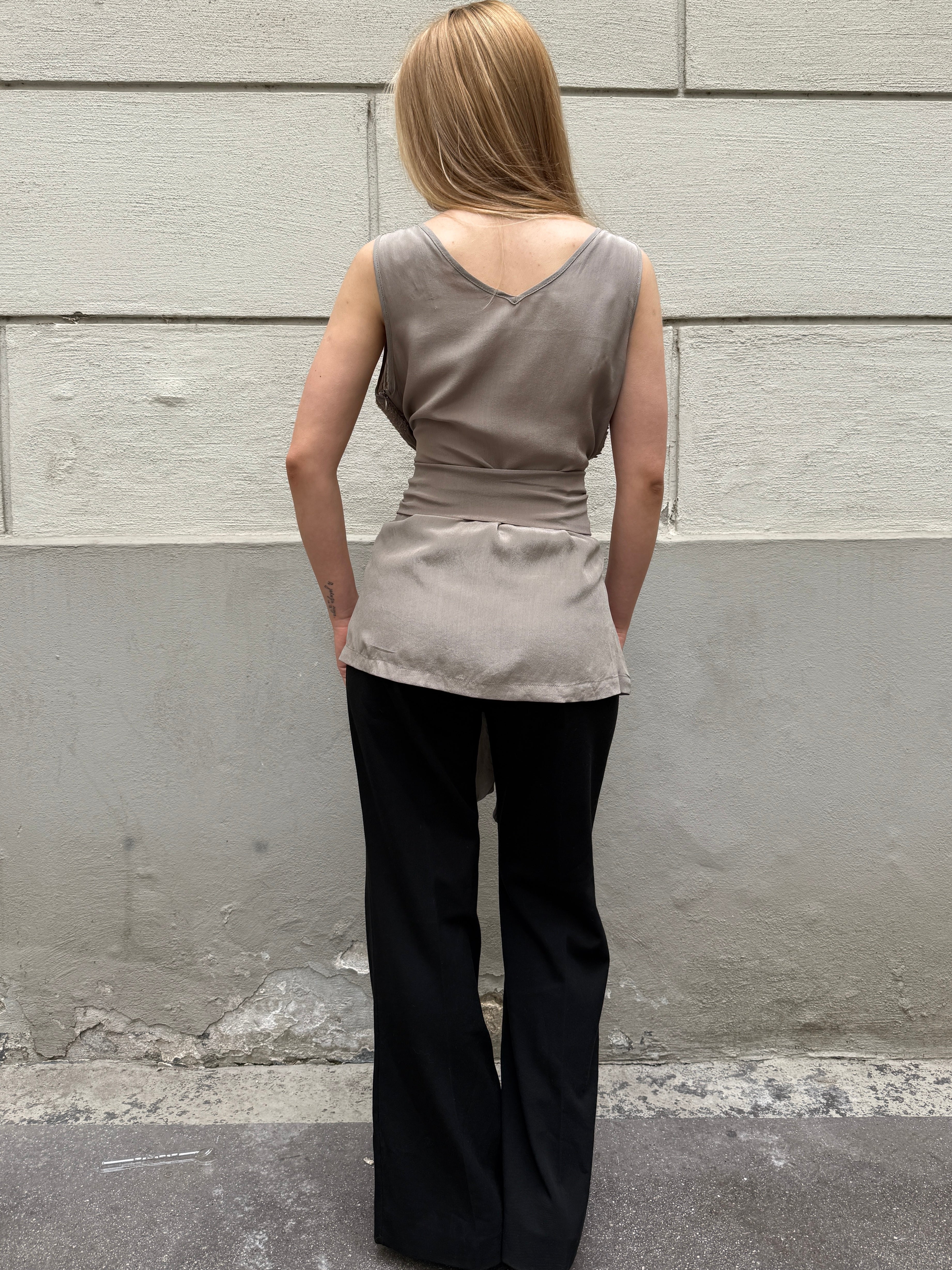 Vintage Y2K 100% Silk Sequin Light Taupe Blouse Top S/Petite