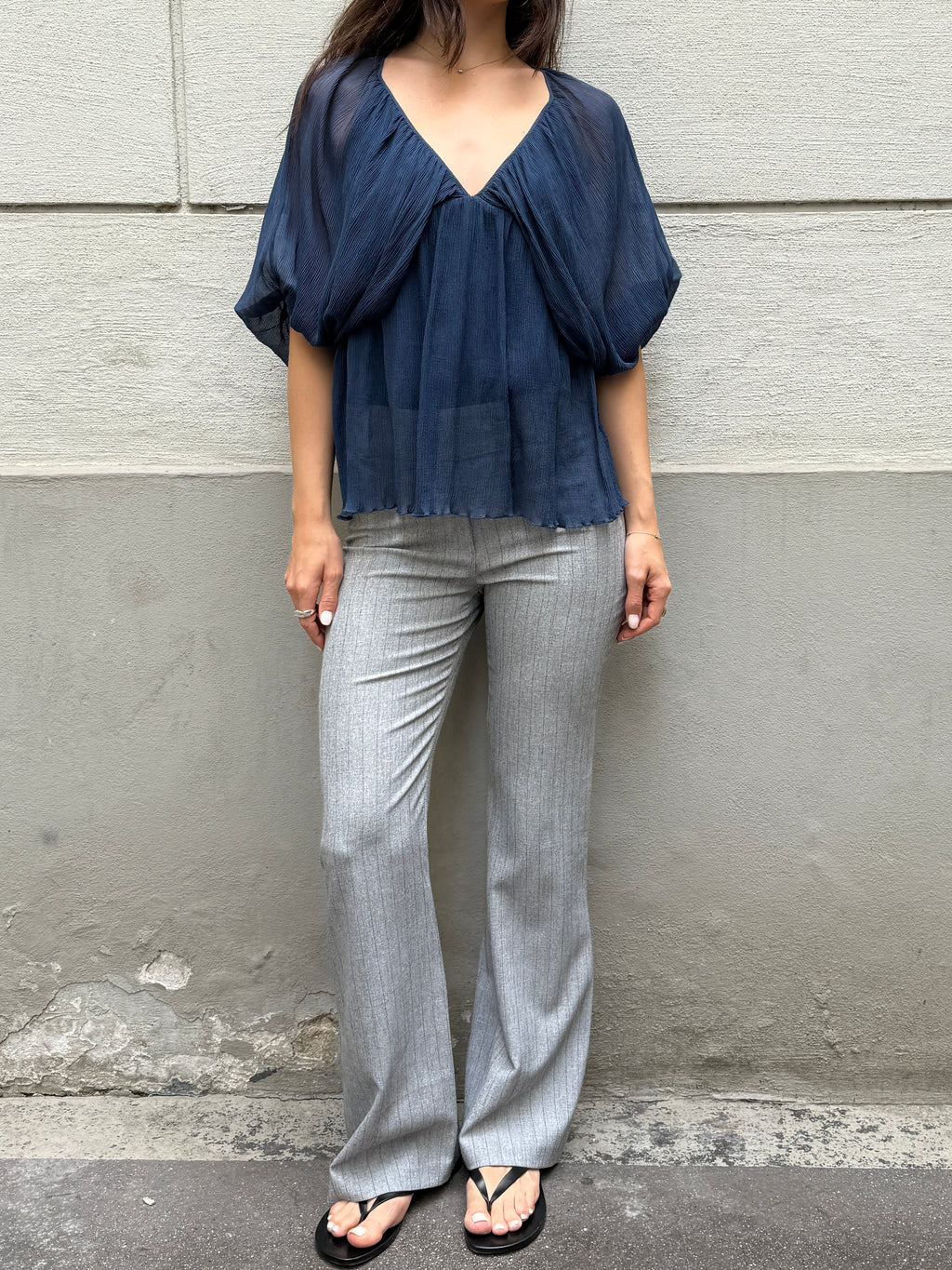 Vintage Sisley Blue Sheer Blouse S