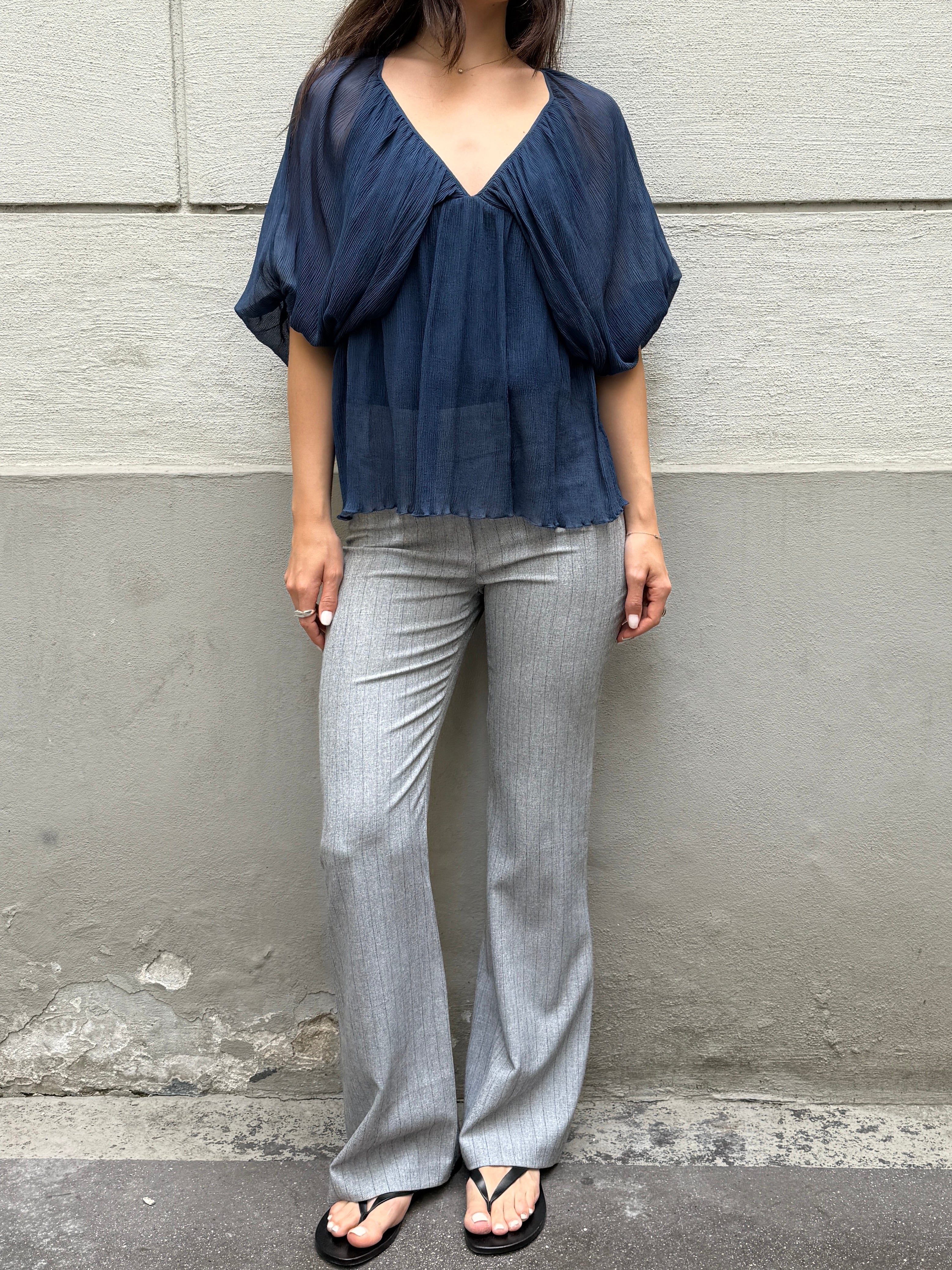 Vintage Sisley Blue Sheer Blouse S