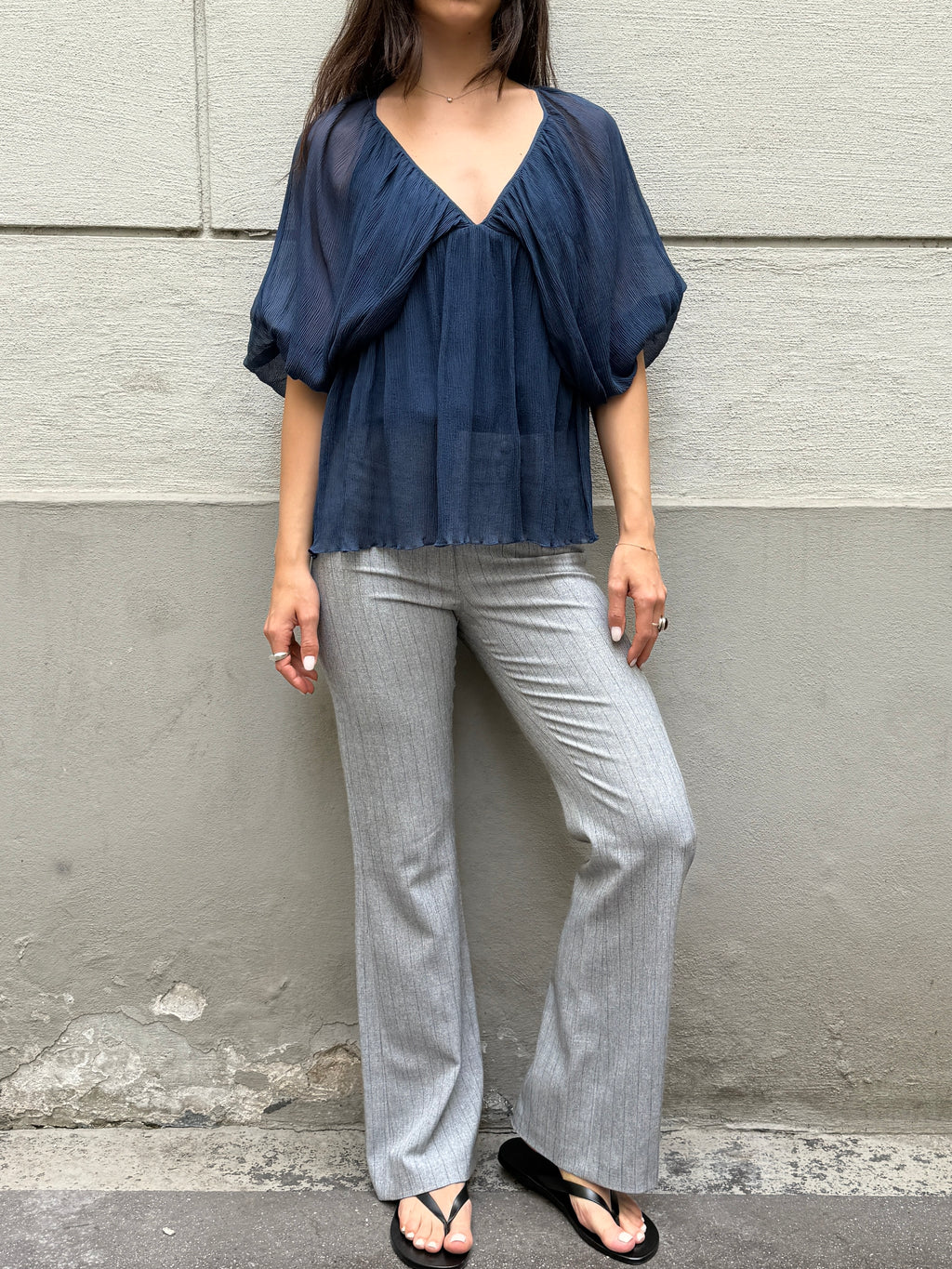 Vintage Sisley Blue Sheer Blouse S