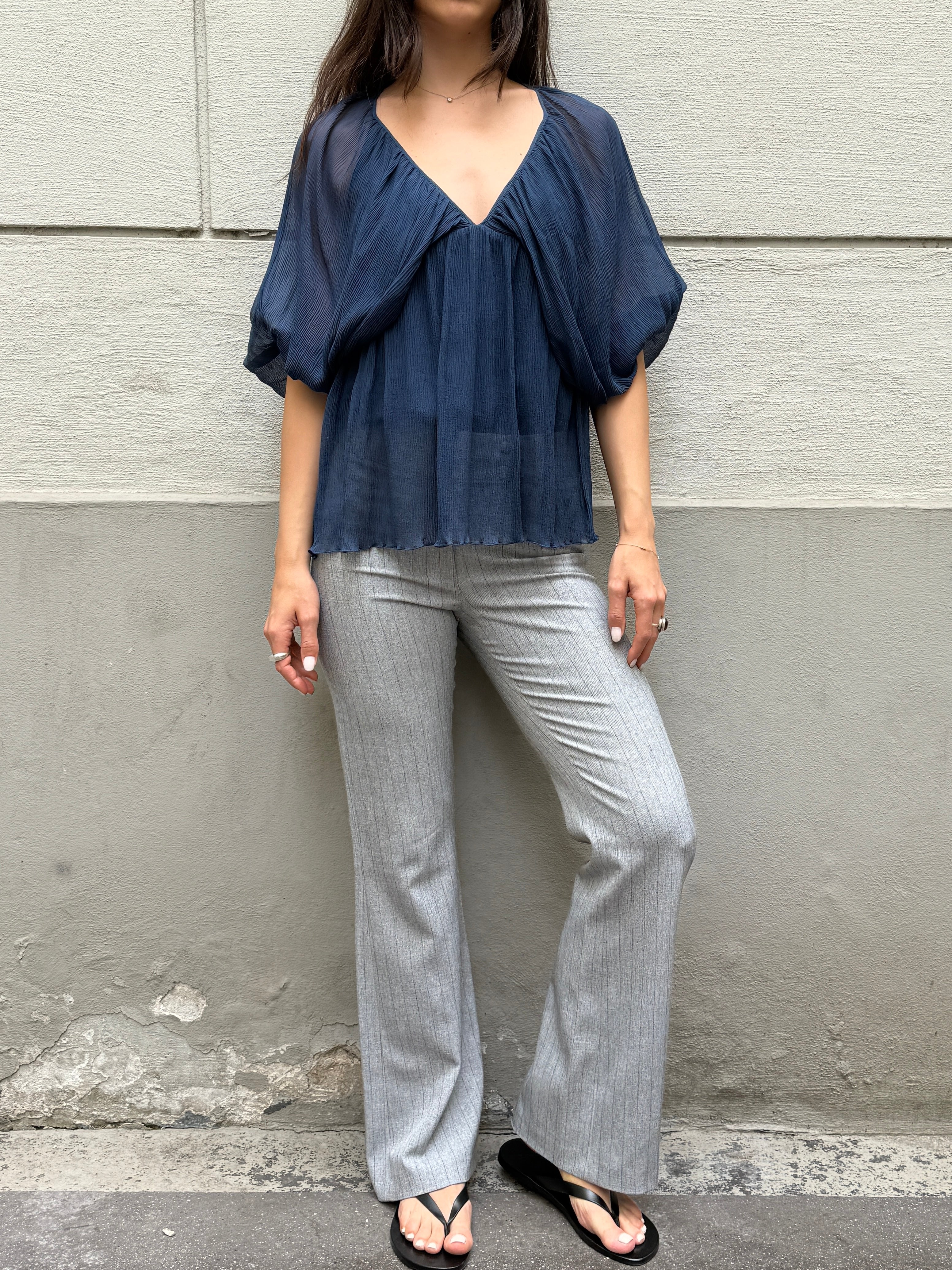 Vintage Sisley Blue Sheer Blouse S