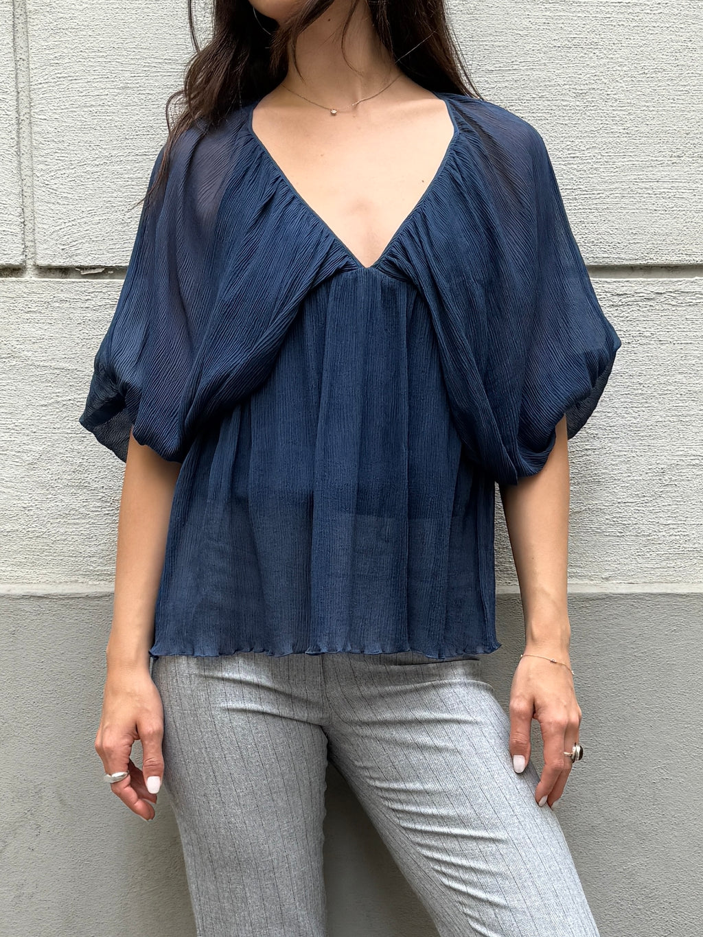 Vintage Sisley Blue Sheer Blouse S