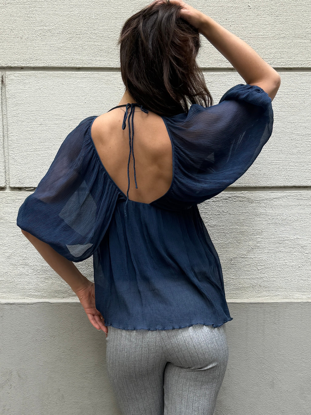 Vintage Sisley Blue Sheer Blouse S