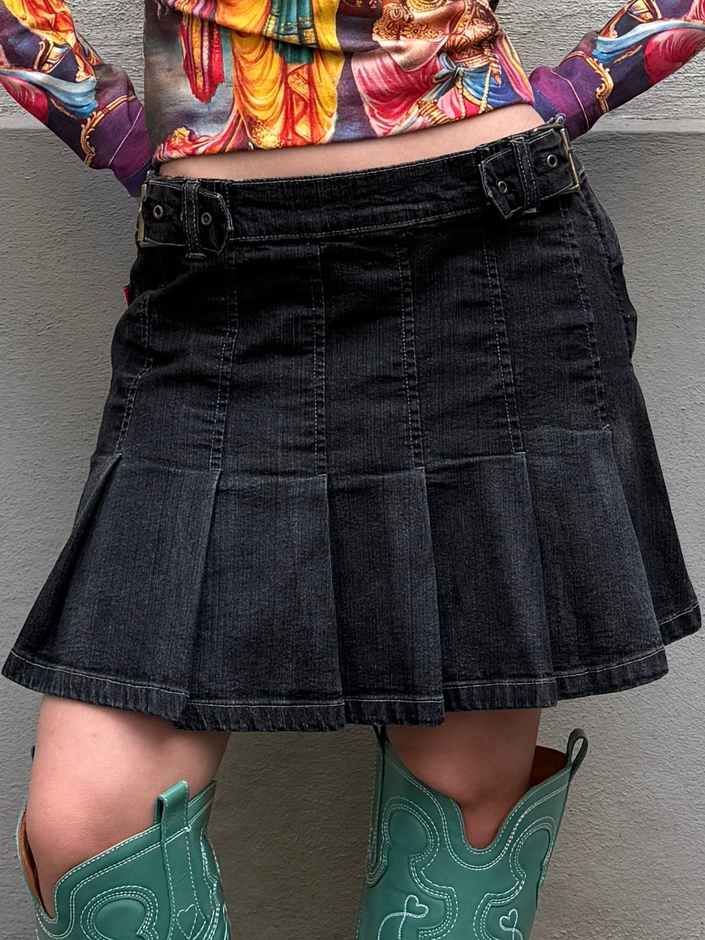 Vintage Y2K Cotton Washed Black Buckle Skirt