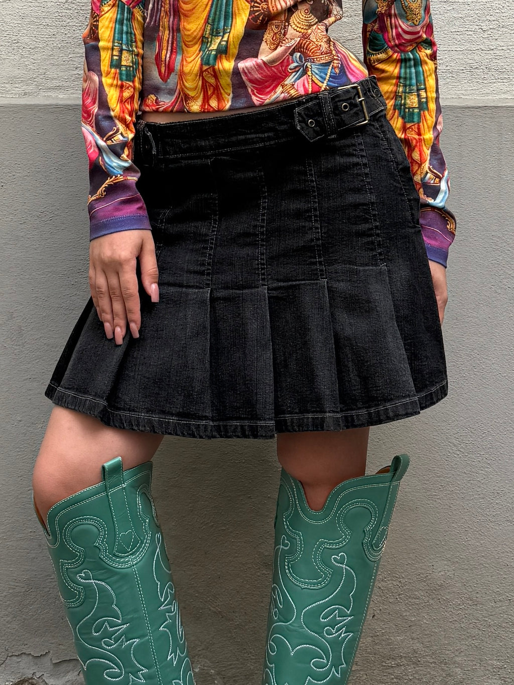 Vintage Y2K Cotton Washed Black Buckle Skirt