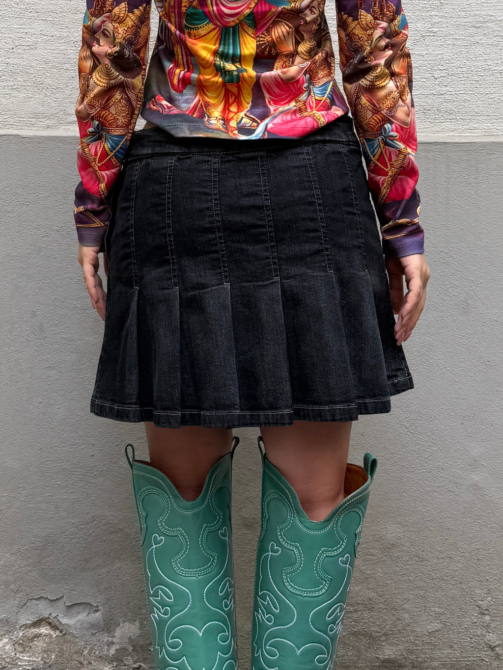 Vintage Y2K Cotton Washed Black Buckle Skirt