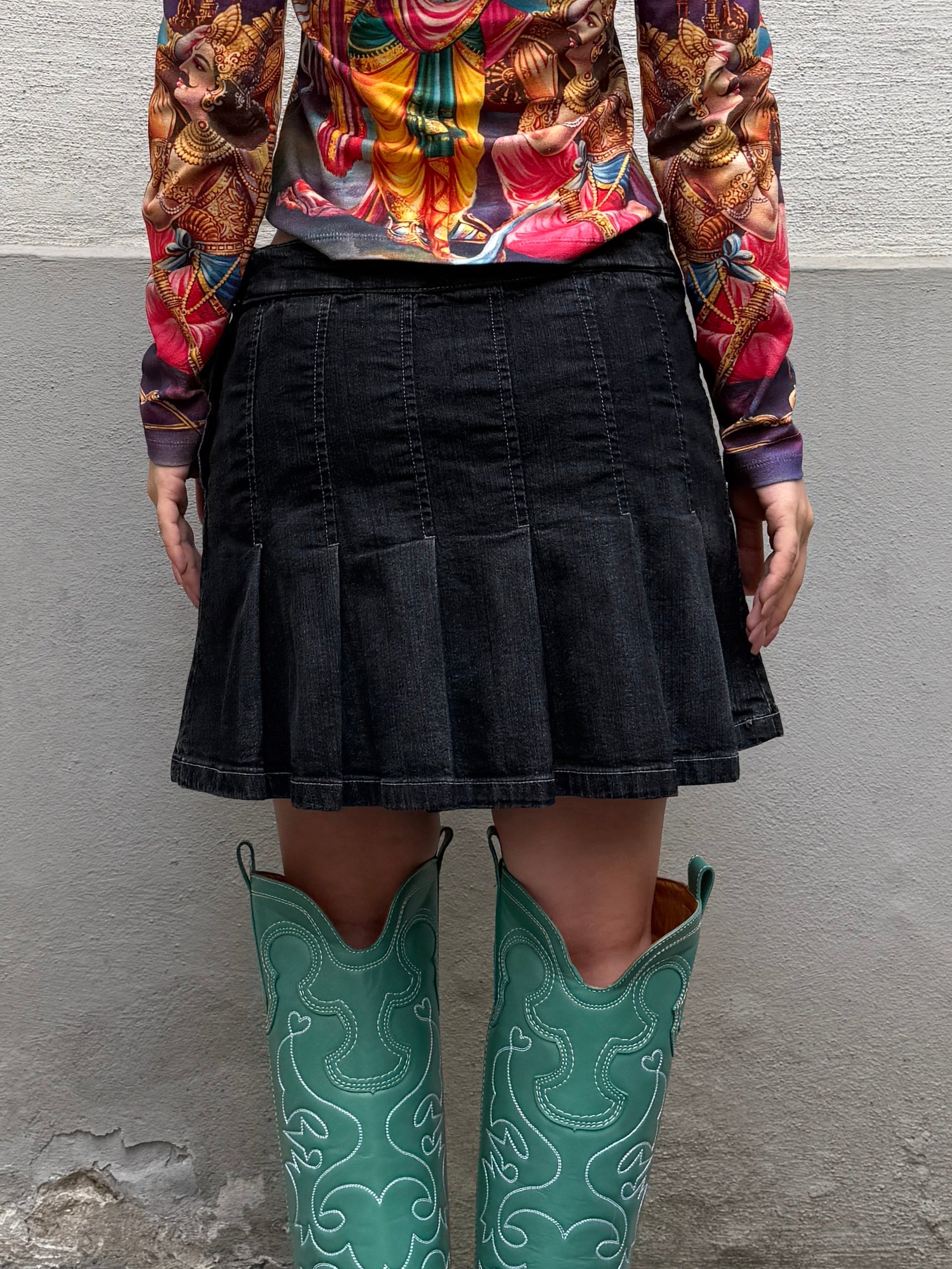 Vintage Y2K Cotton Washed Black Buckle Skirt